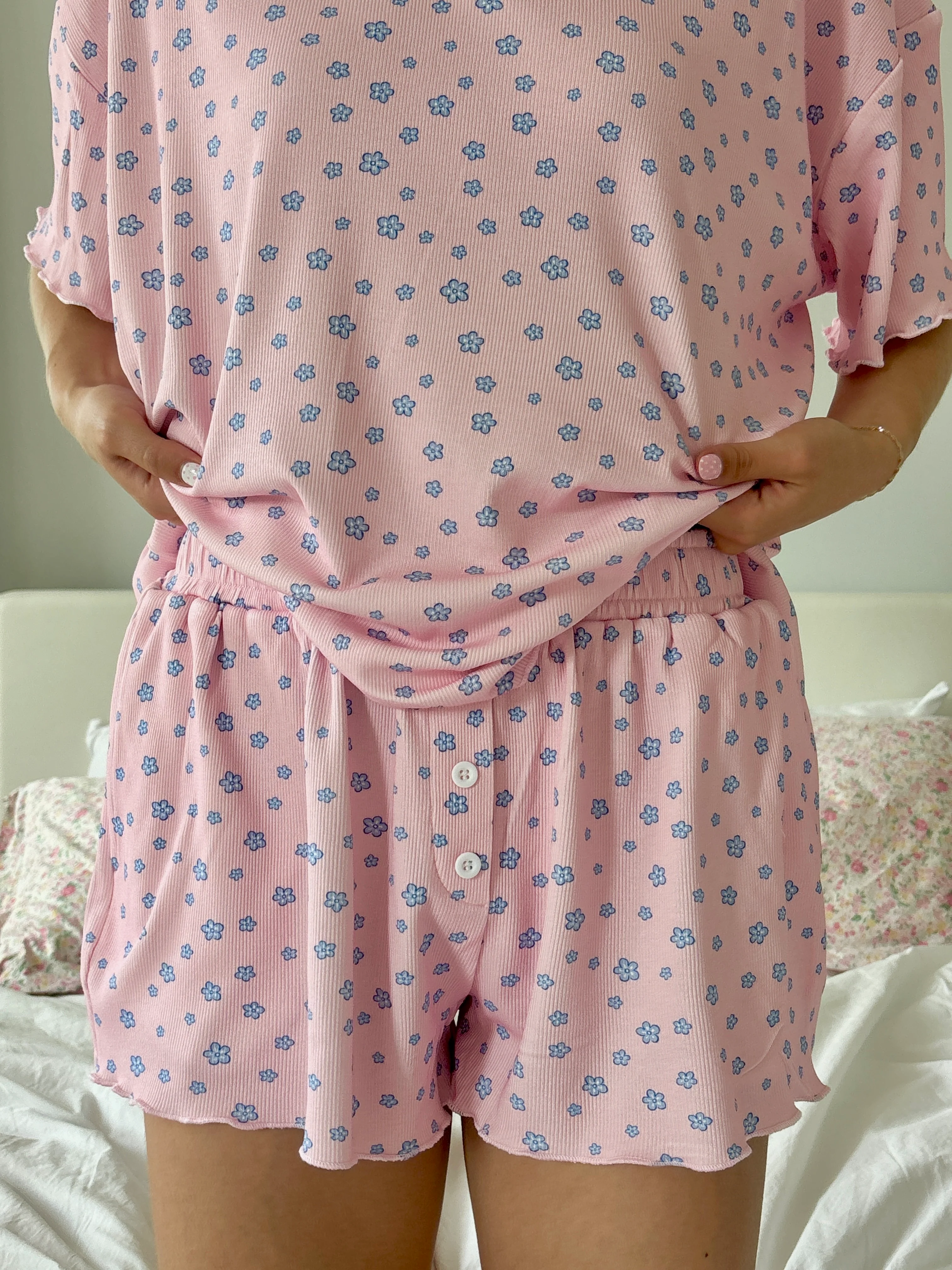 Light Pink Lilo Blue Floral Pajama Shorts - Image 8