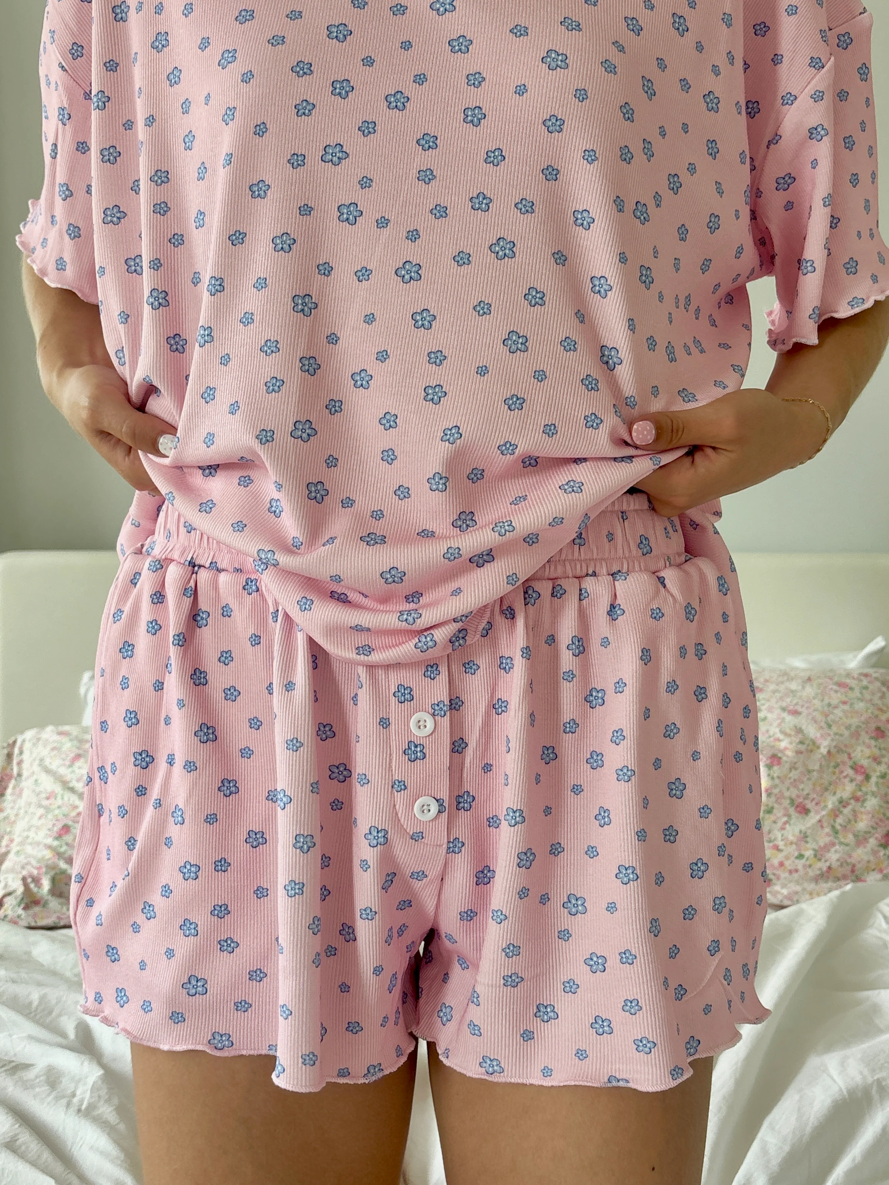 Light Pink Lilo Blue Floral Pajama Shorts - Image 9