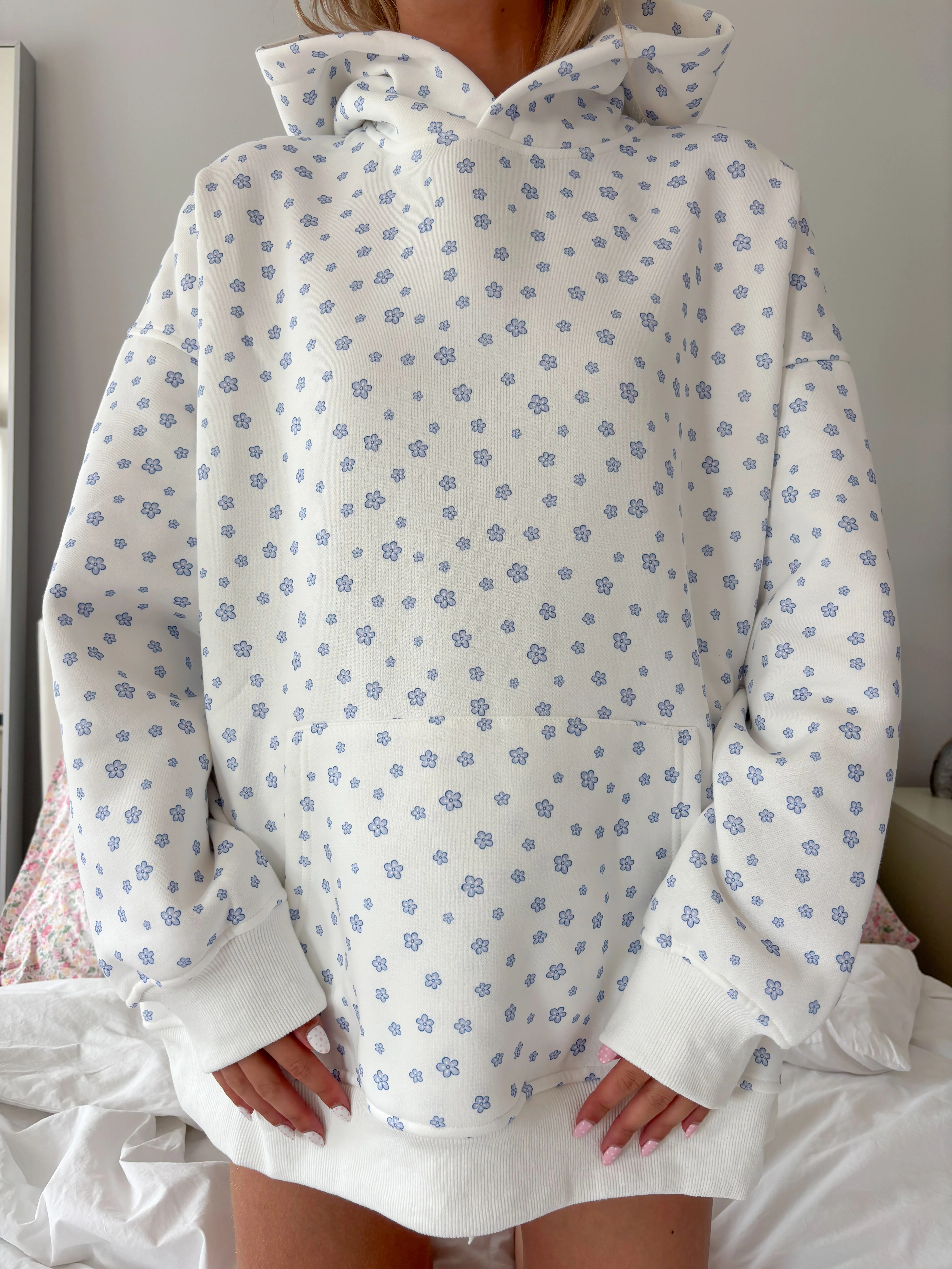 White Lilo Blue Floral Hoodie - Image 2