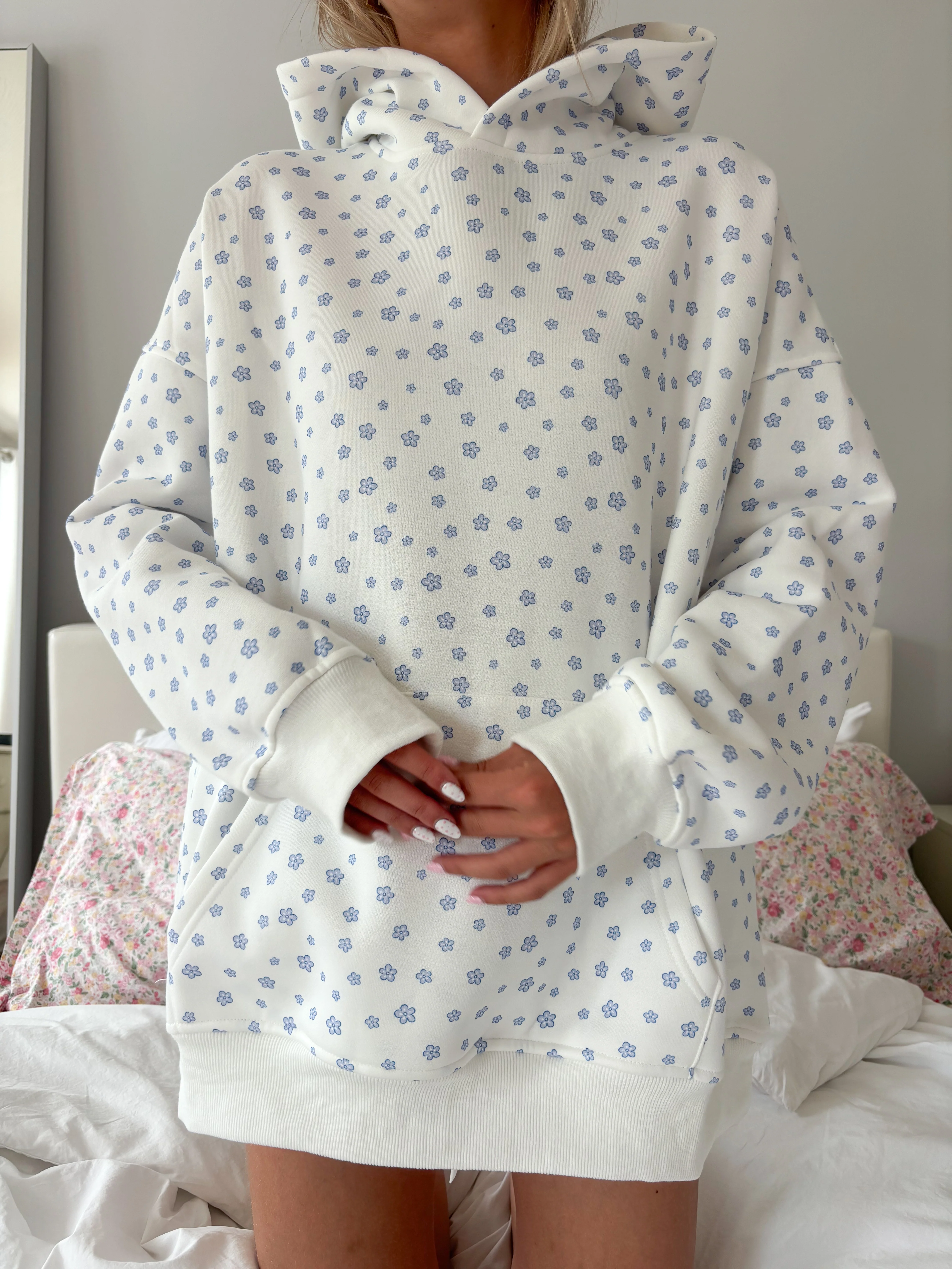 White Lilo Blue Floral Hoodie - Image 3