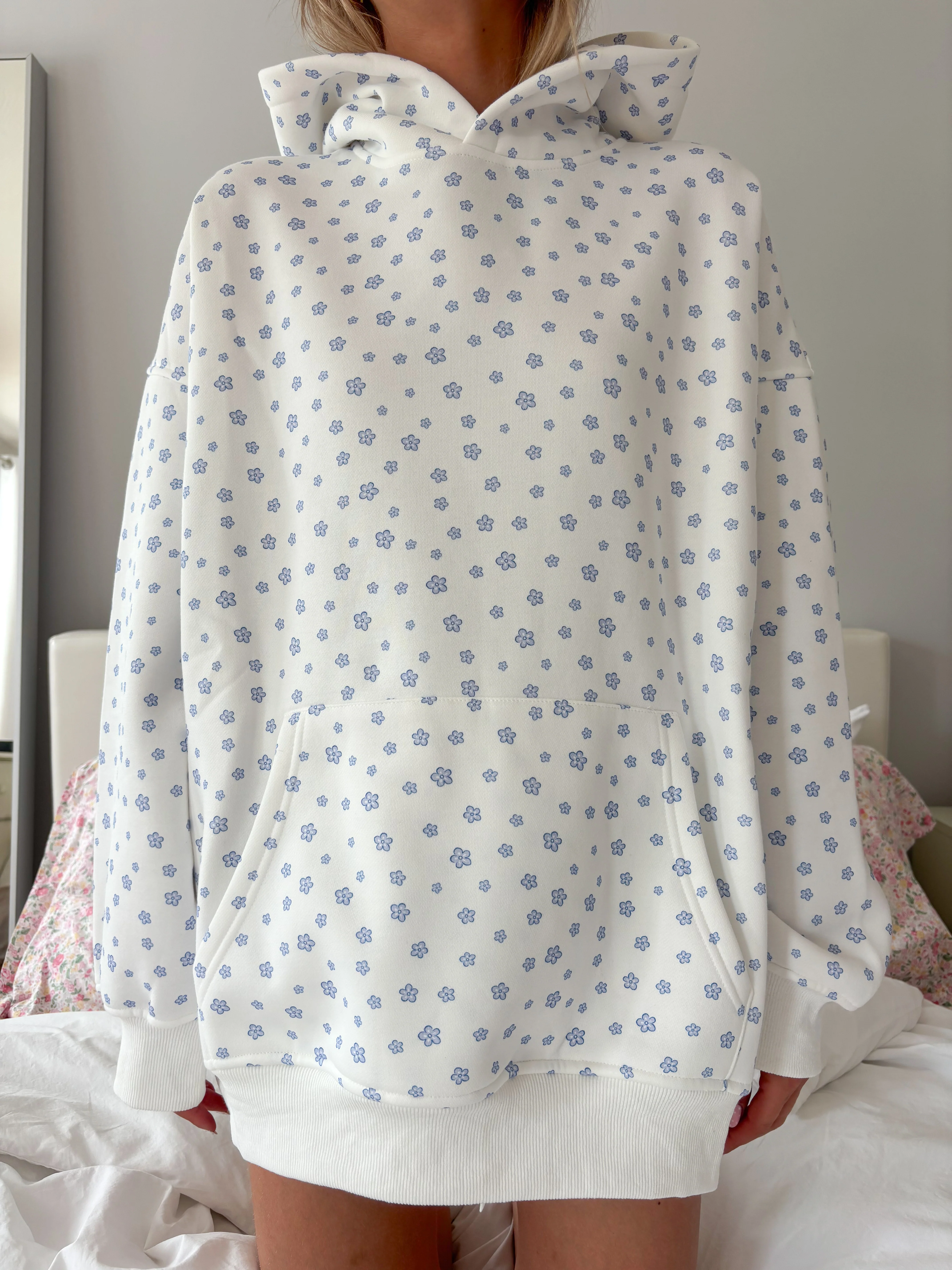 White Lilo Blue Floral Hoodie - Image 4