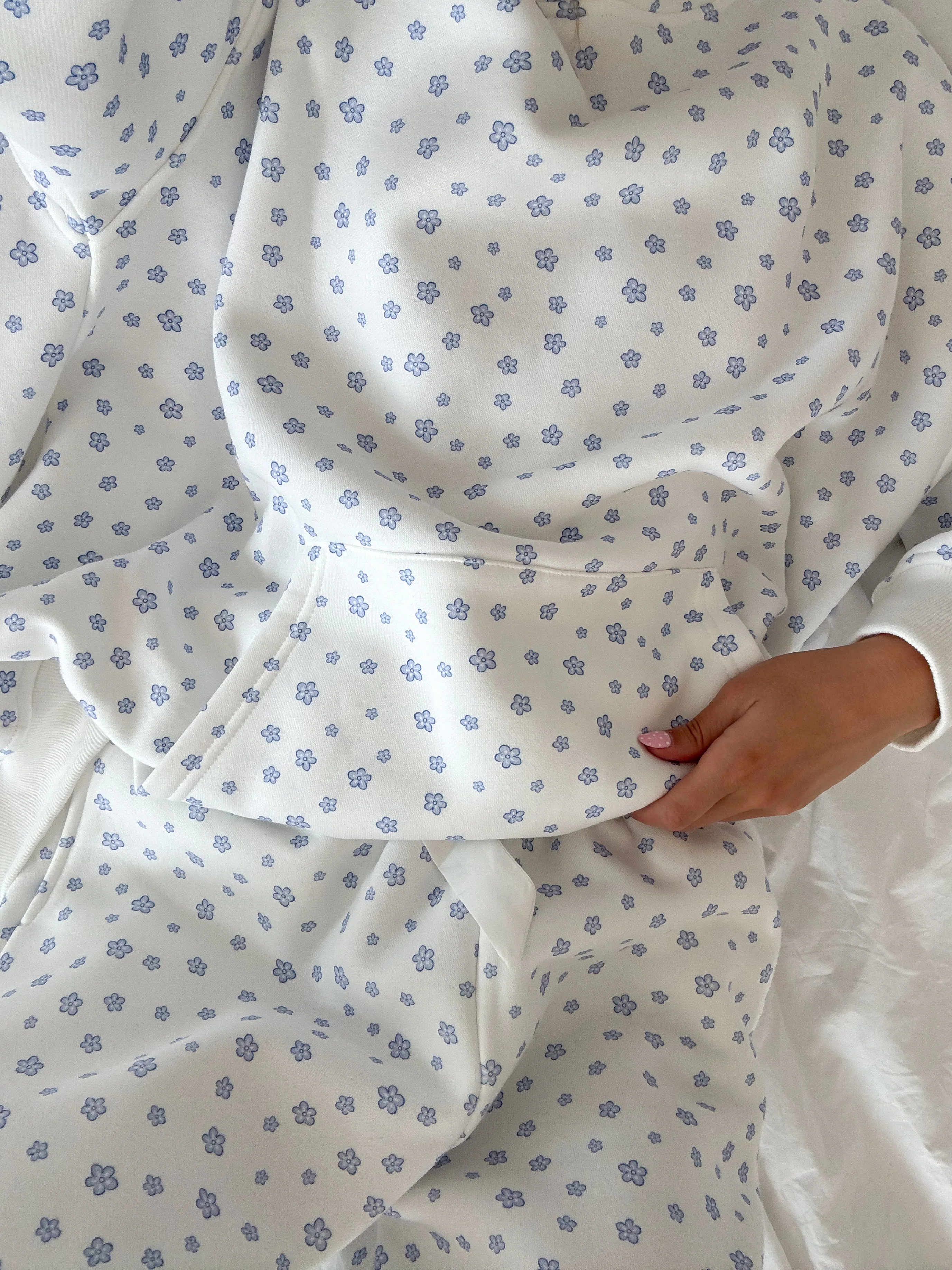 White Lilo Blue Floral Hoodie - Image 5