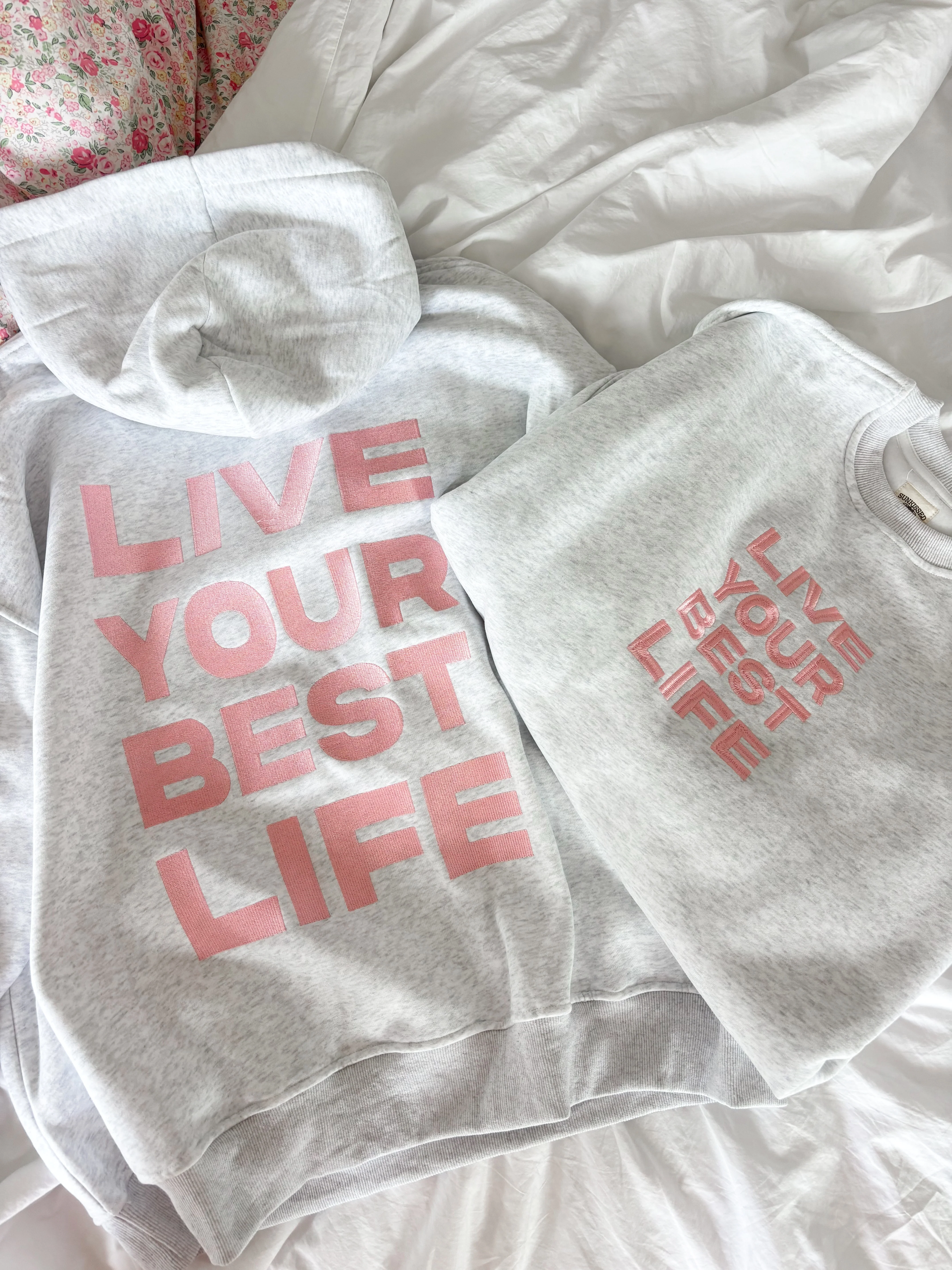 Pearl Grey Live Your Best Life Embroider Hoodie - Image 2