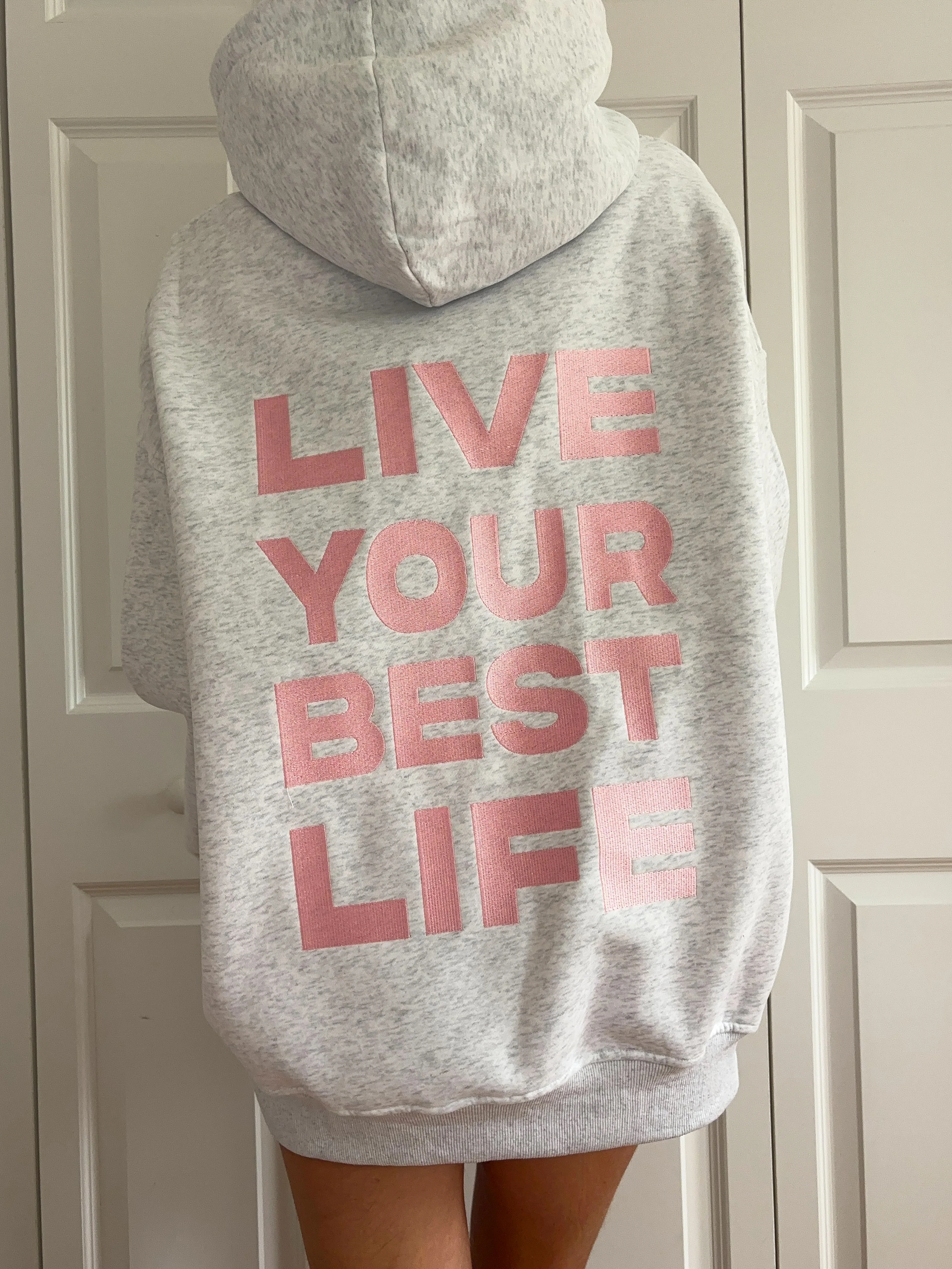 Pearl Grey Live Your Best Life Embroider Hoodie - Image 3