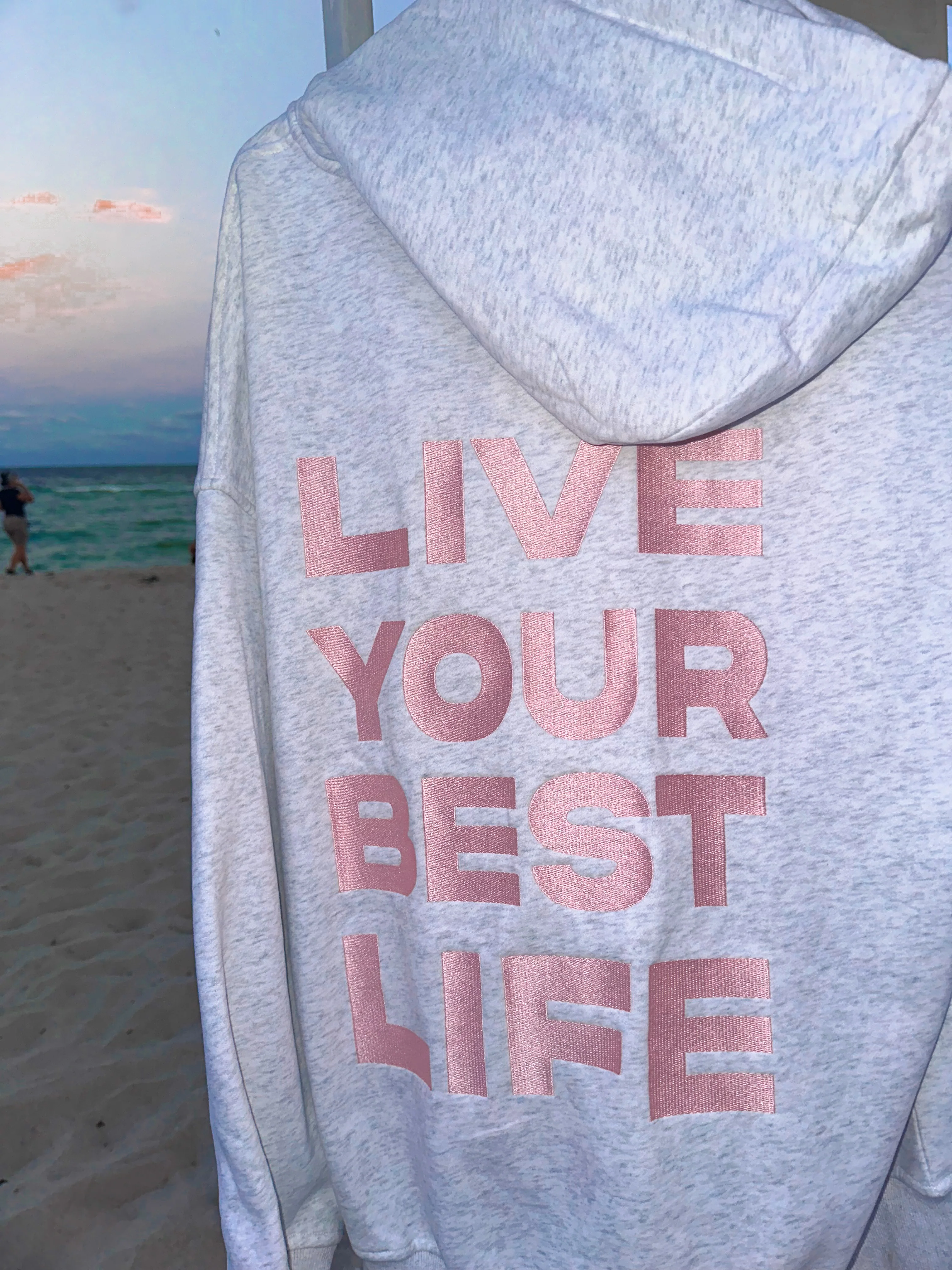 Pearl Grey Live Your Best Life Embroider Hoodie - Image 5