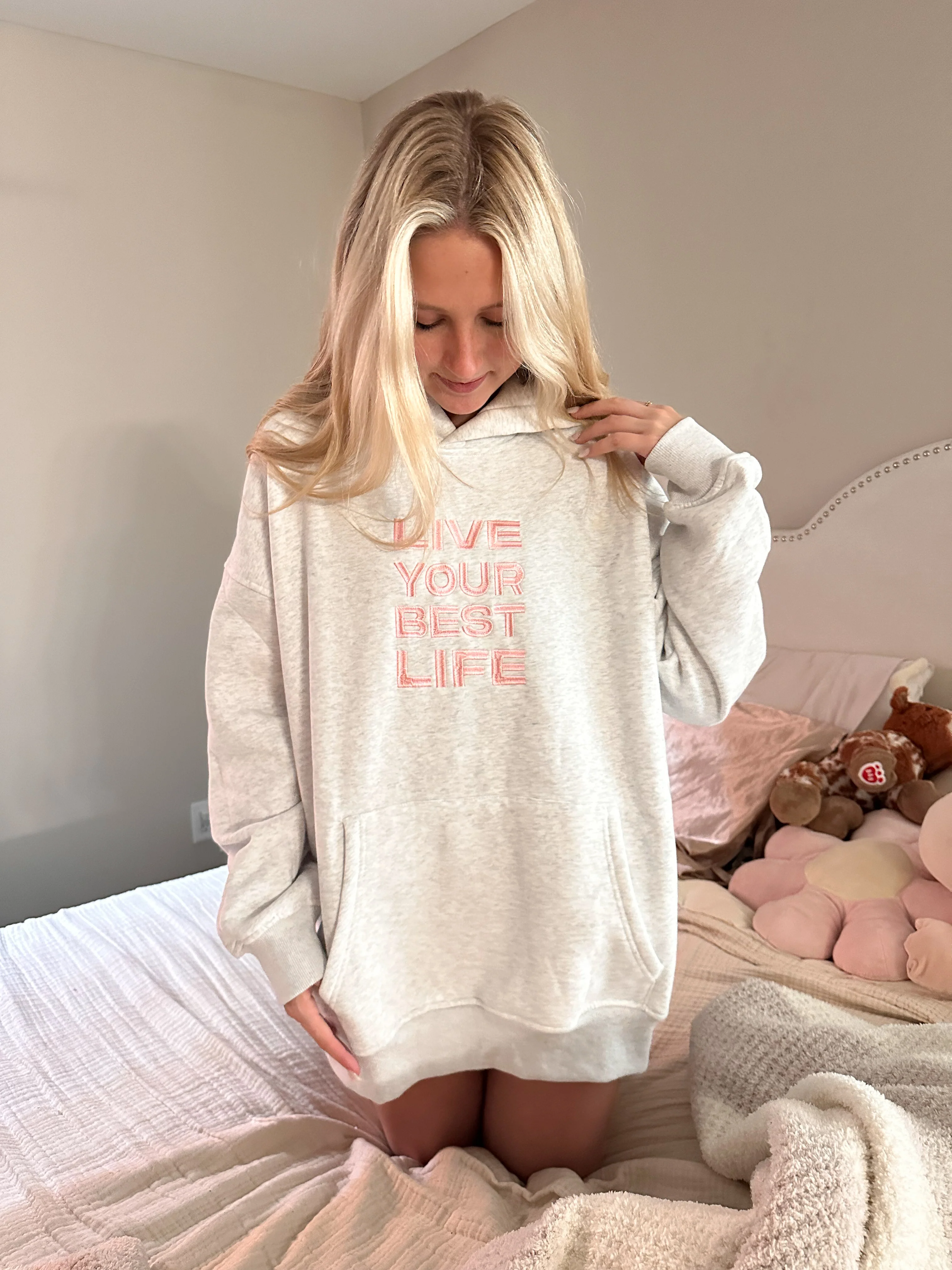 Pearl Grey Live Your Best Life Embroider Hoodie - Image 6