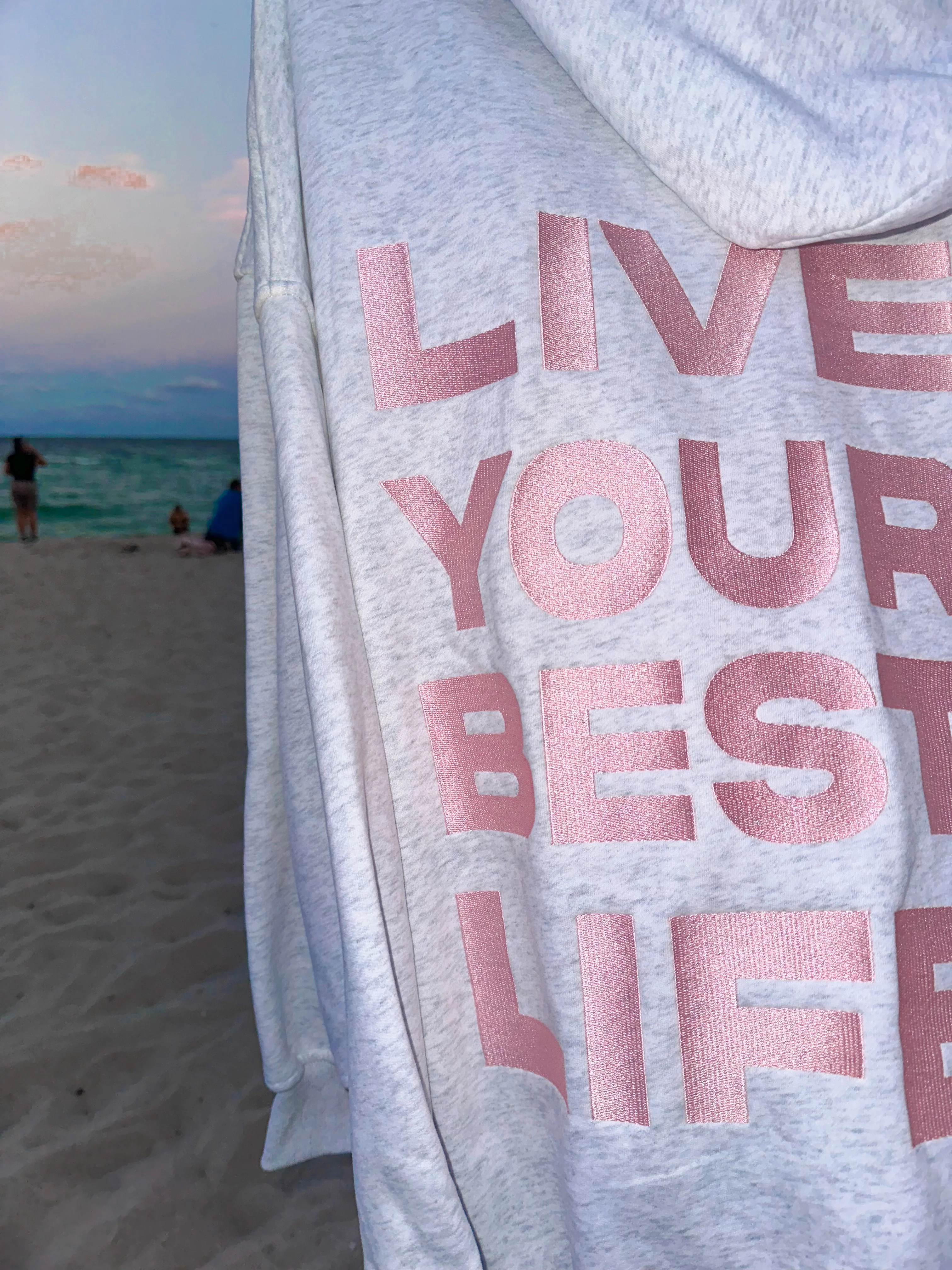 Pearl Grey Live Your Best Life Embroider Hoodie - Image 8