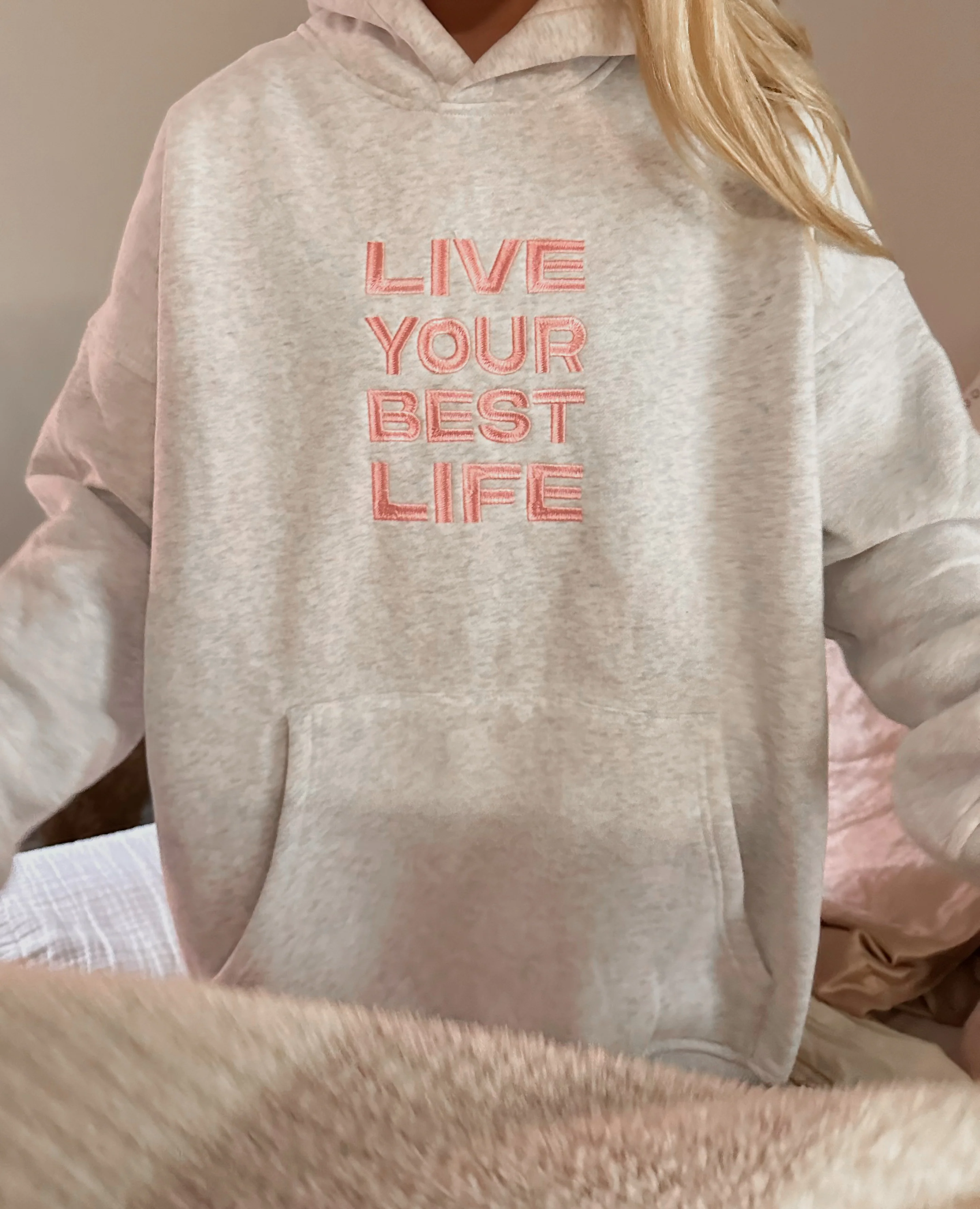 Pearl Grey Live Your Best Life Embroider Hoodie - Image 9