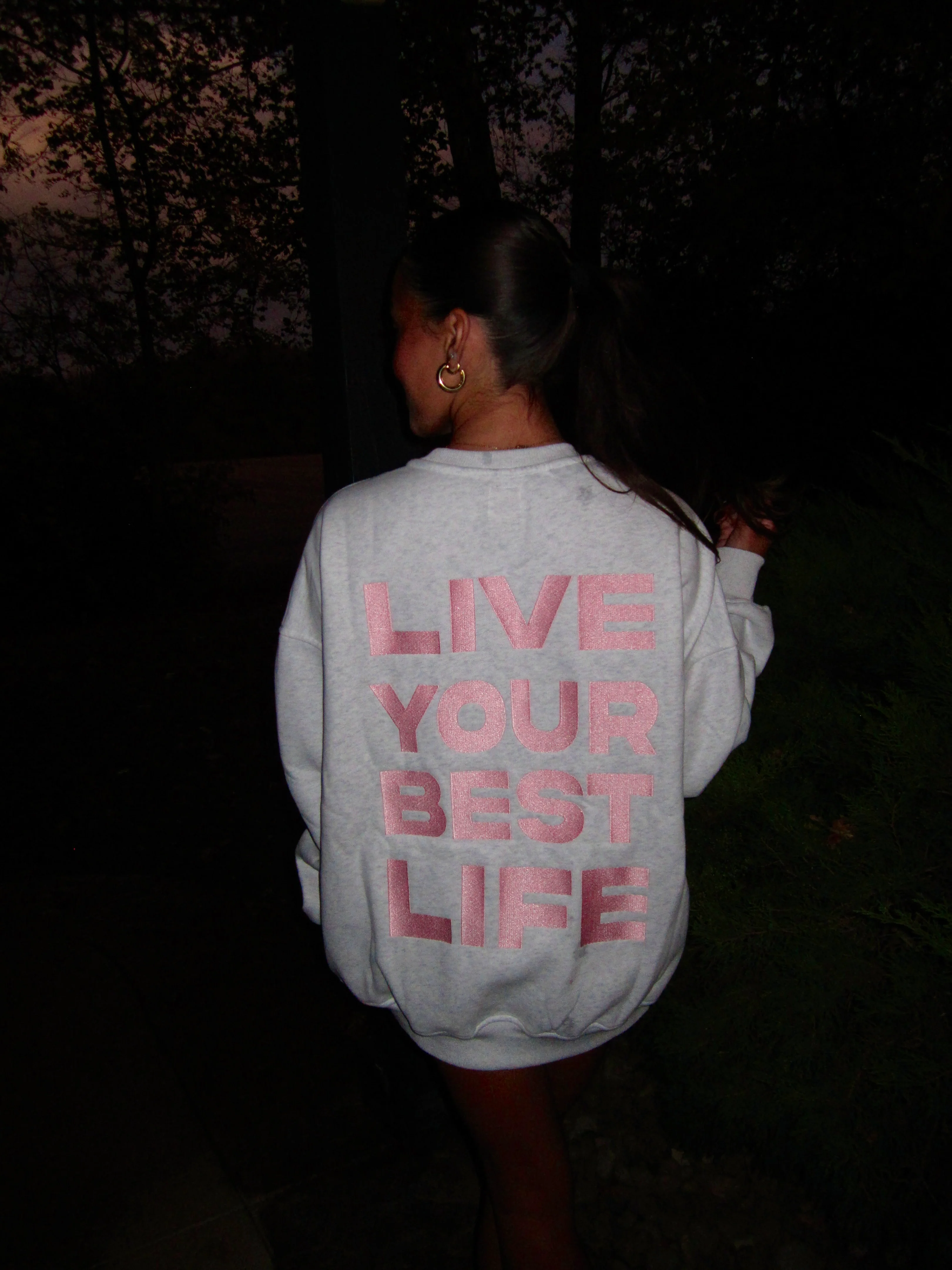 Pearl Grey Live Your Best Life Embroider Sweatshirt