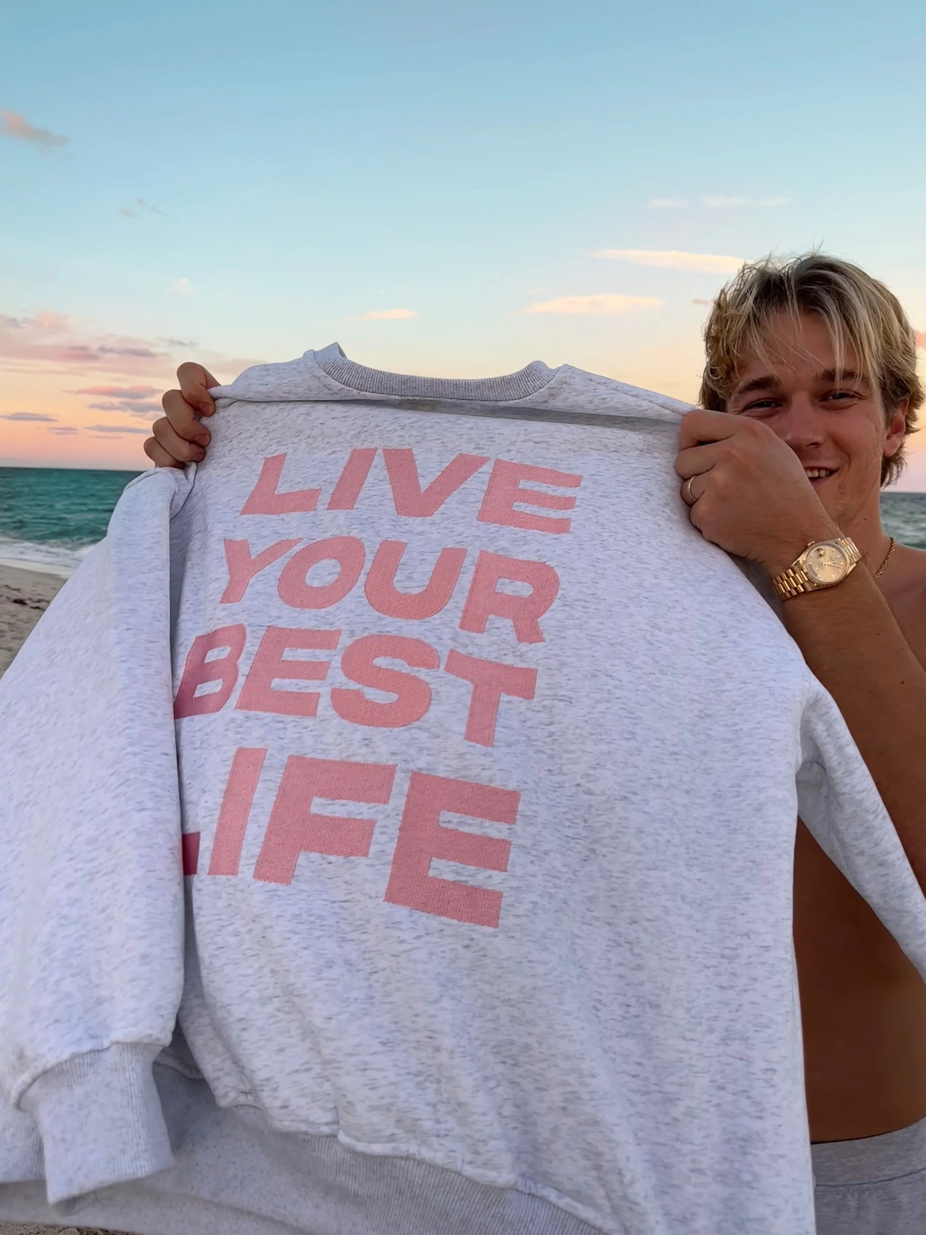 Pearl Grey Live Your Best Life Embroider Sweatshirt - Image 6