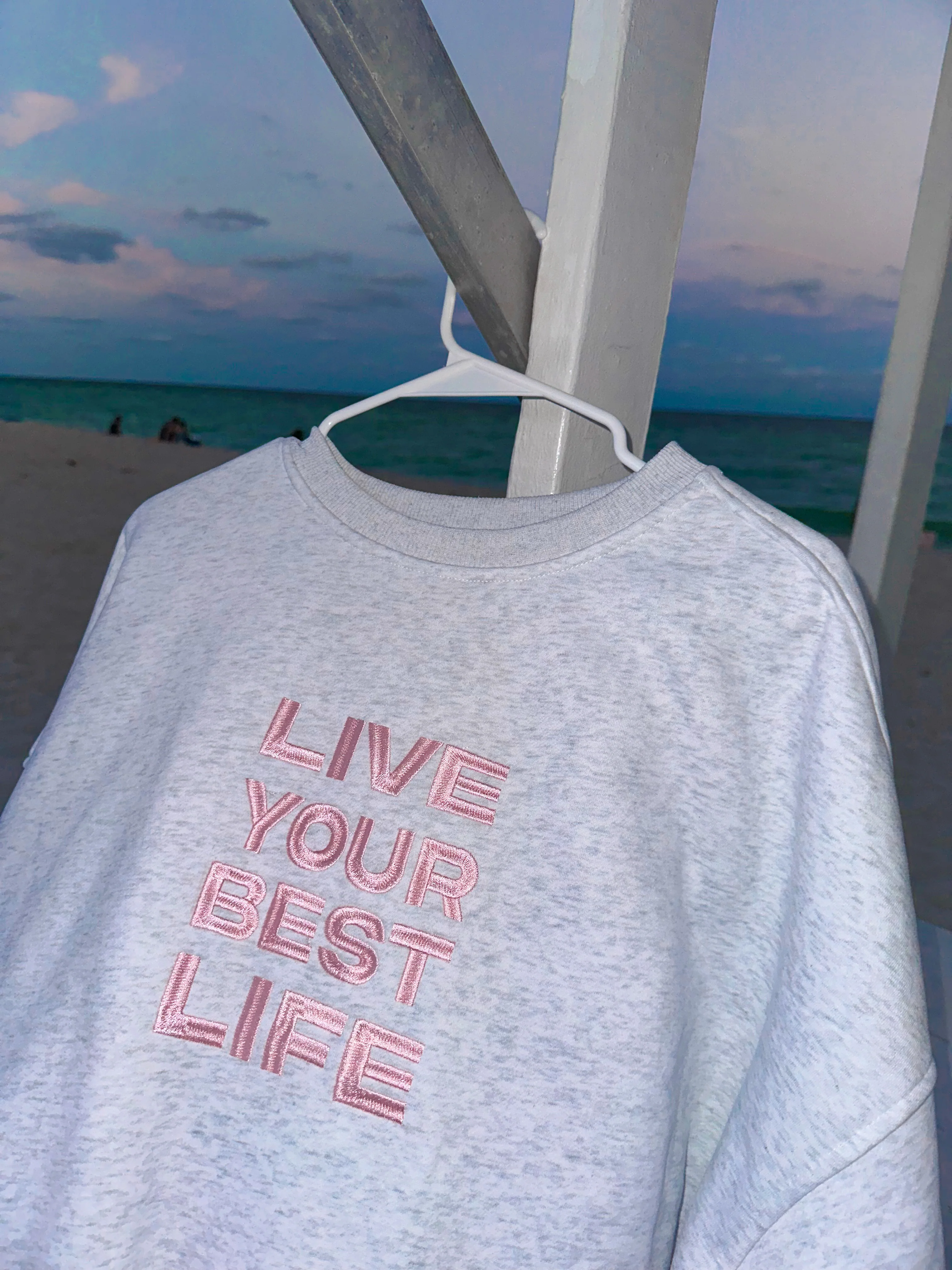 Pearl Grey Live Your Best Life Embroider Sweatshirt - Image 8