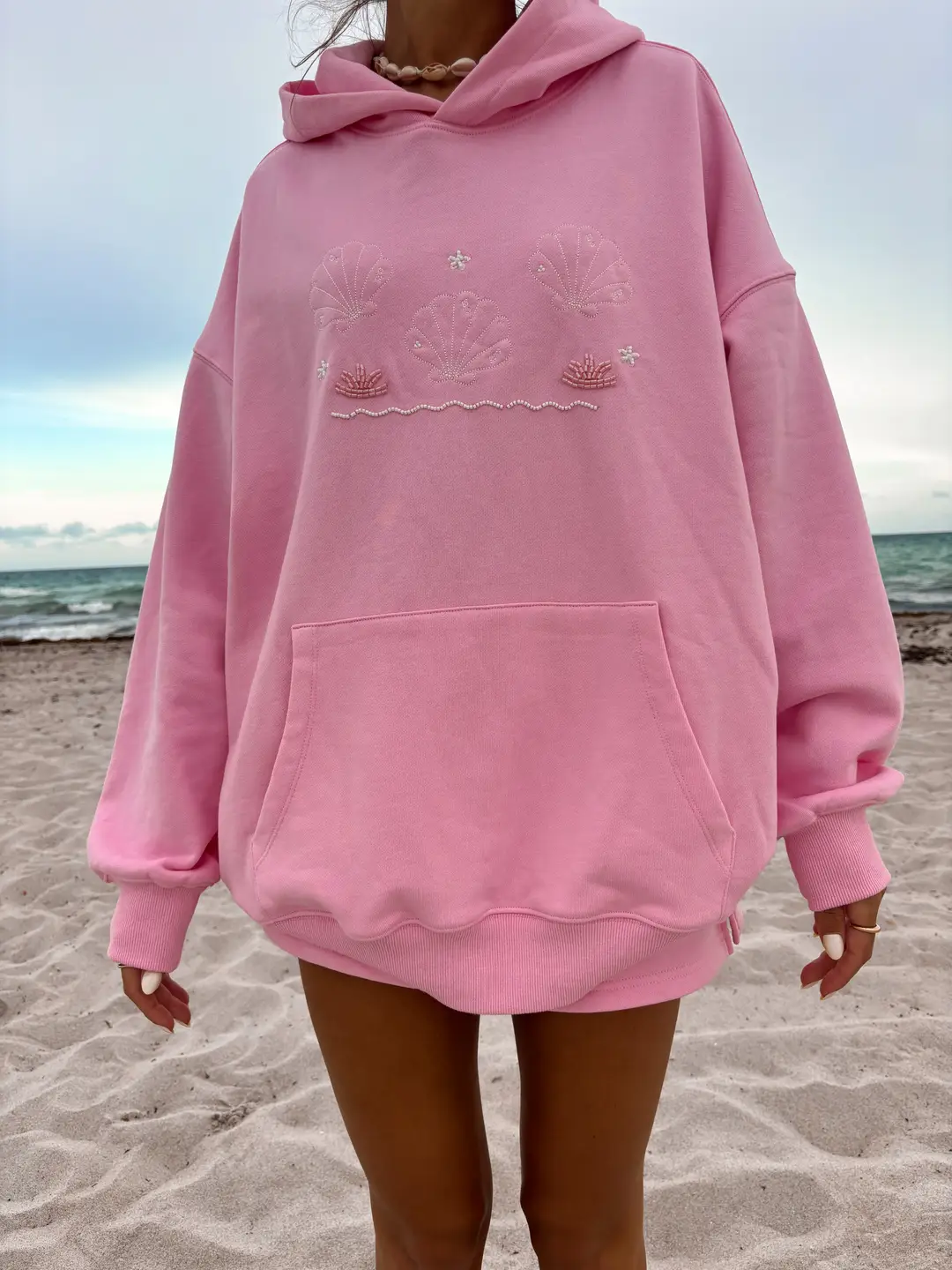 Lottie Pink Bikini Beaded Ocean Oversized Hoodie 100% Cotton - Image 11