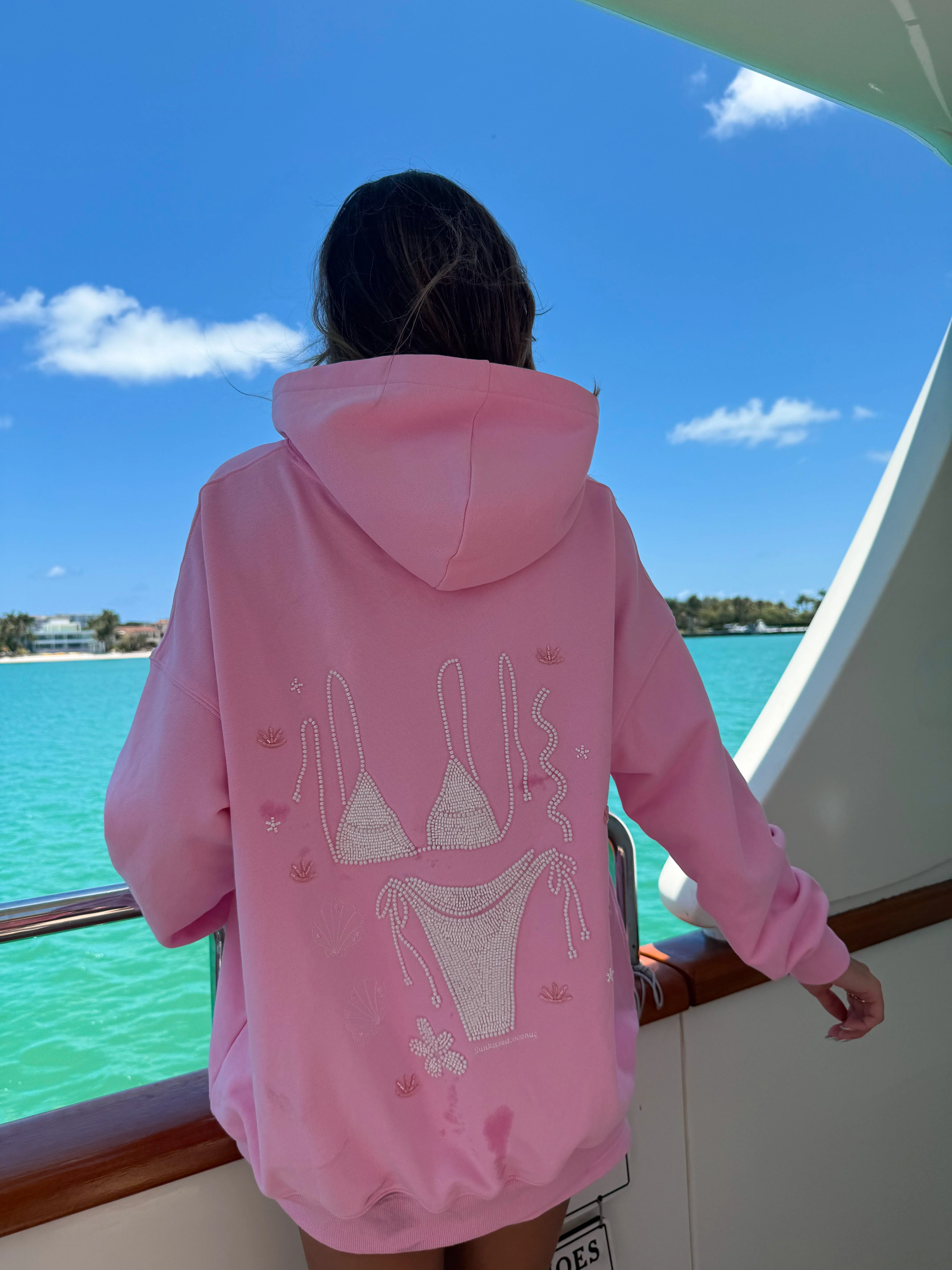 Lottie Pink Bikini Beaded Ocean Oversized Hoodie 100% Cotton - Image 12