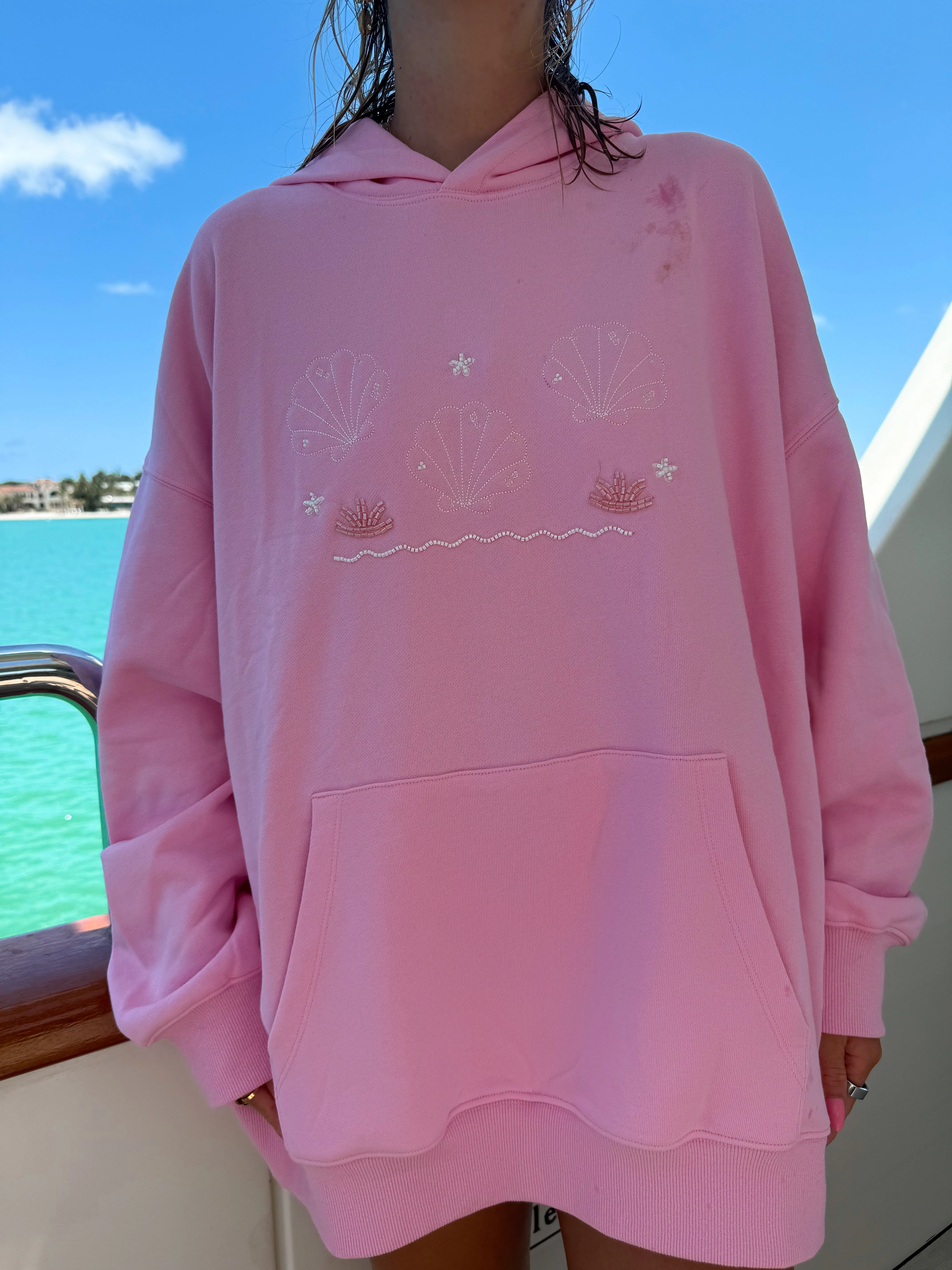 Lottie Pink Bikini Beaded Ocean Oversized Hoodie 100% Cotton - Image 13