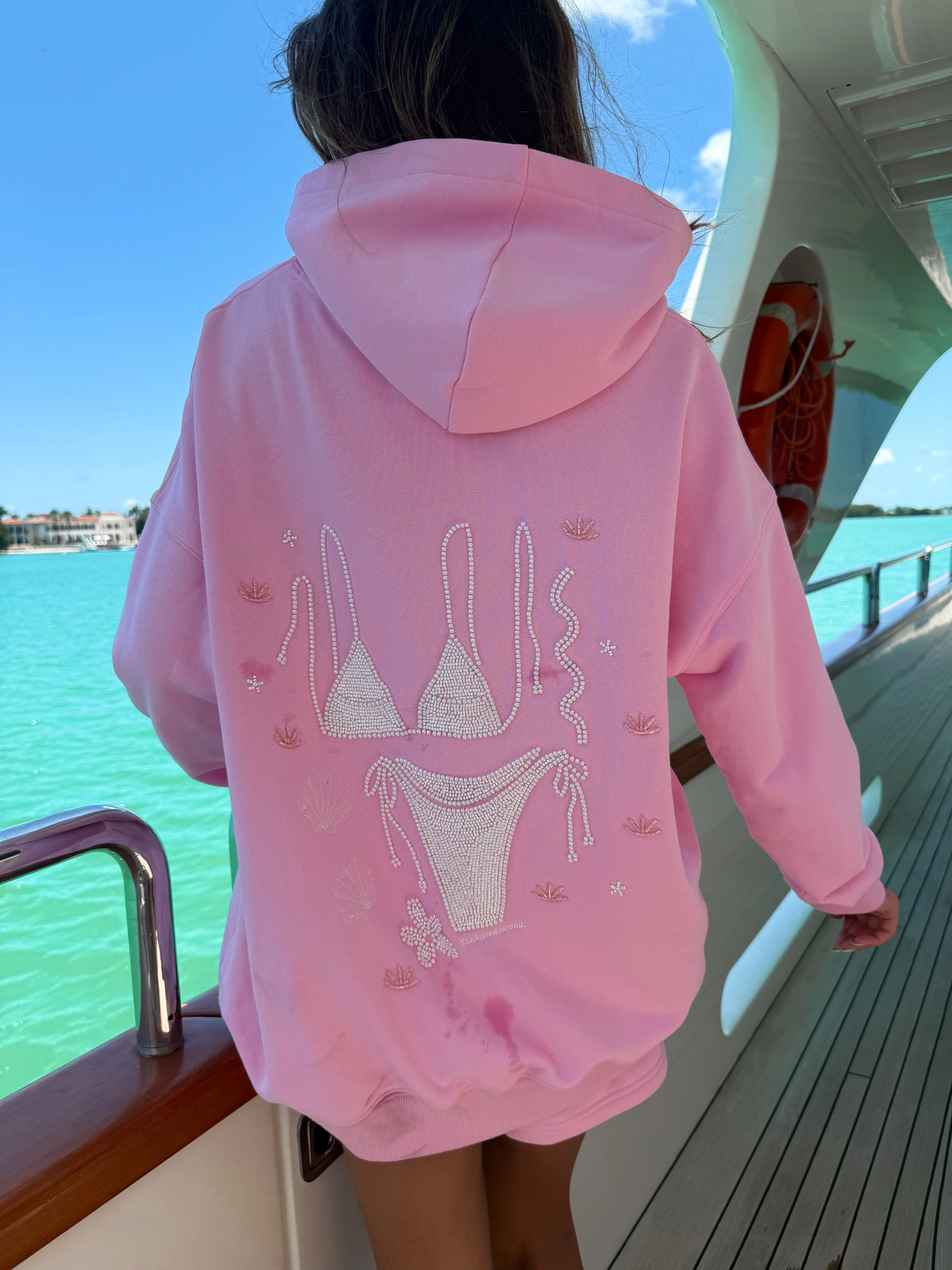 Lottie Pink Bikini Beaded Ocean Oversized Hoodie 100% Cotton - Image 21