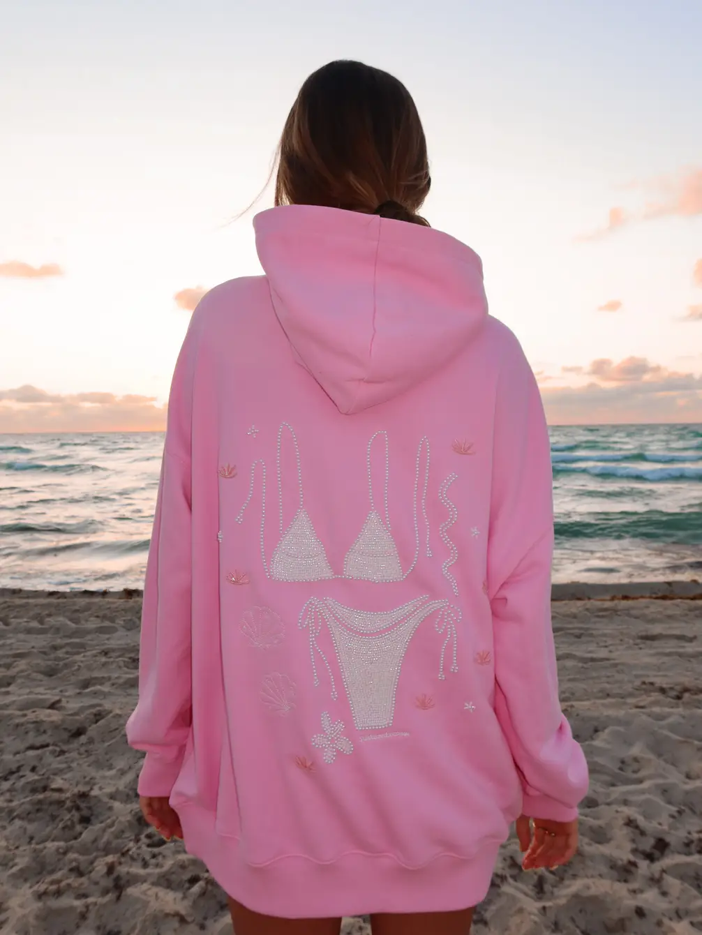 Lottie Pink Bikini Beaded Ocean Oversized Hoodie 100% Cotton - Image 3