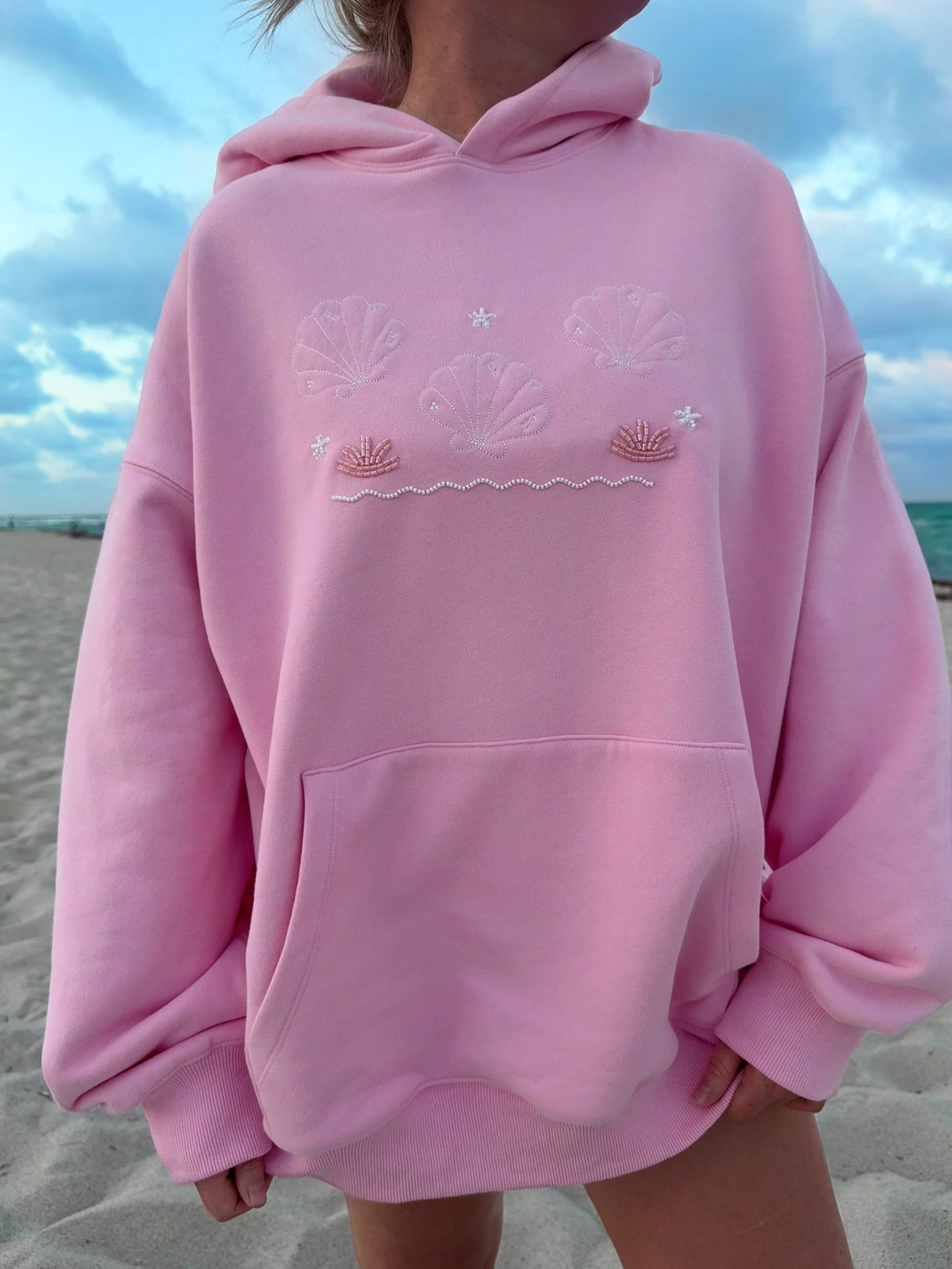 Lottie Pink Bikini Beaded Ocean Oversized Hoodie 100% Cotton - Image 5