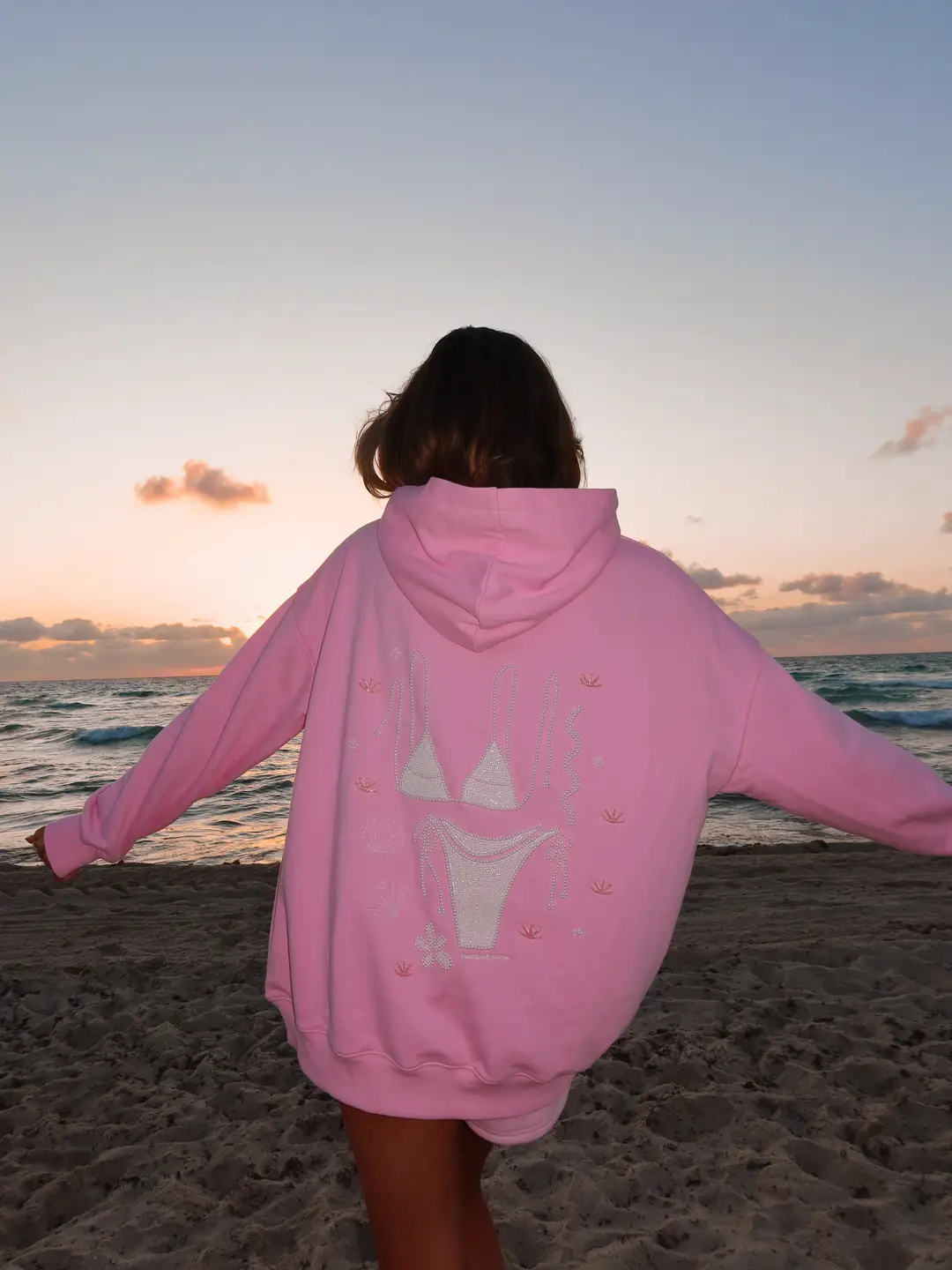 Lottie Pink Bikini Beaded Ocean Oversized Hoodie 100% Cotton - Image 8