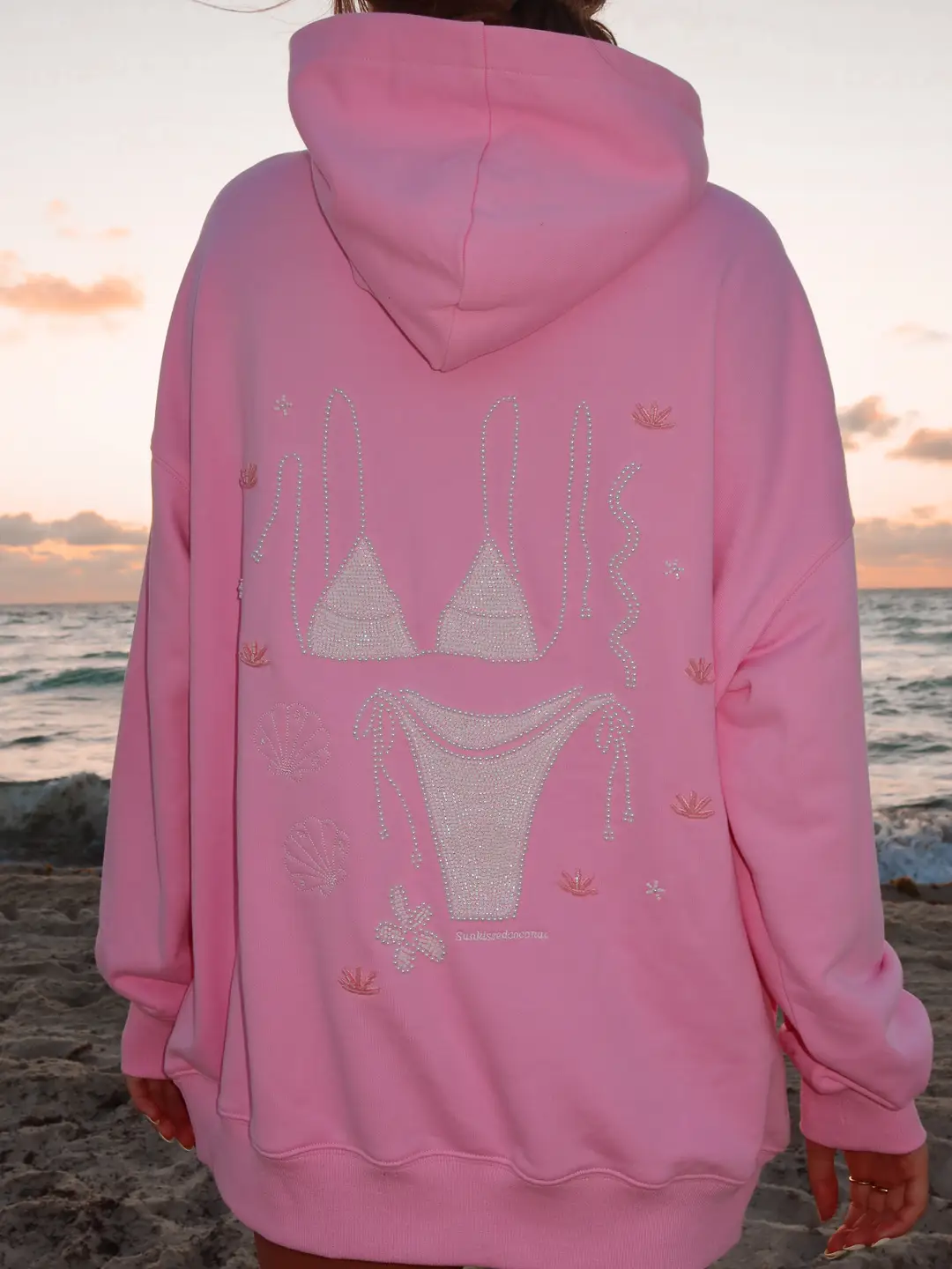 Lottie Pink Bikini Beaded Ocean Oversized Hoodie 100% Cotton - Image 9