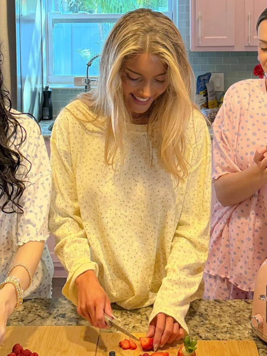 Lemon Floral Long Sleeve Pajama Top - Image 2