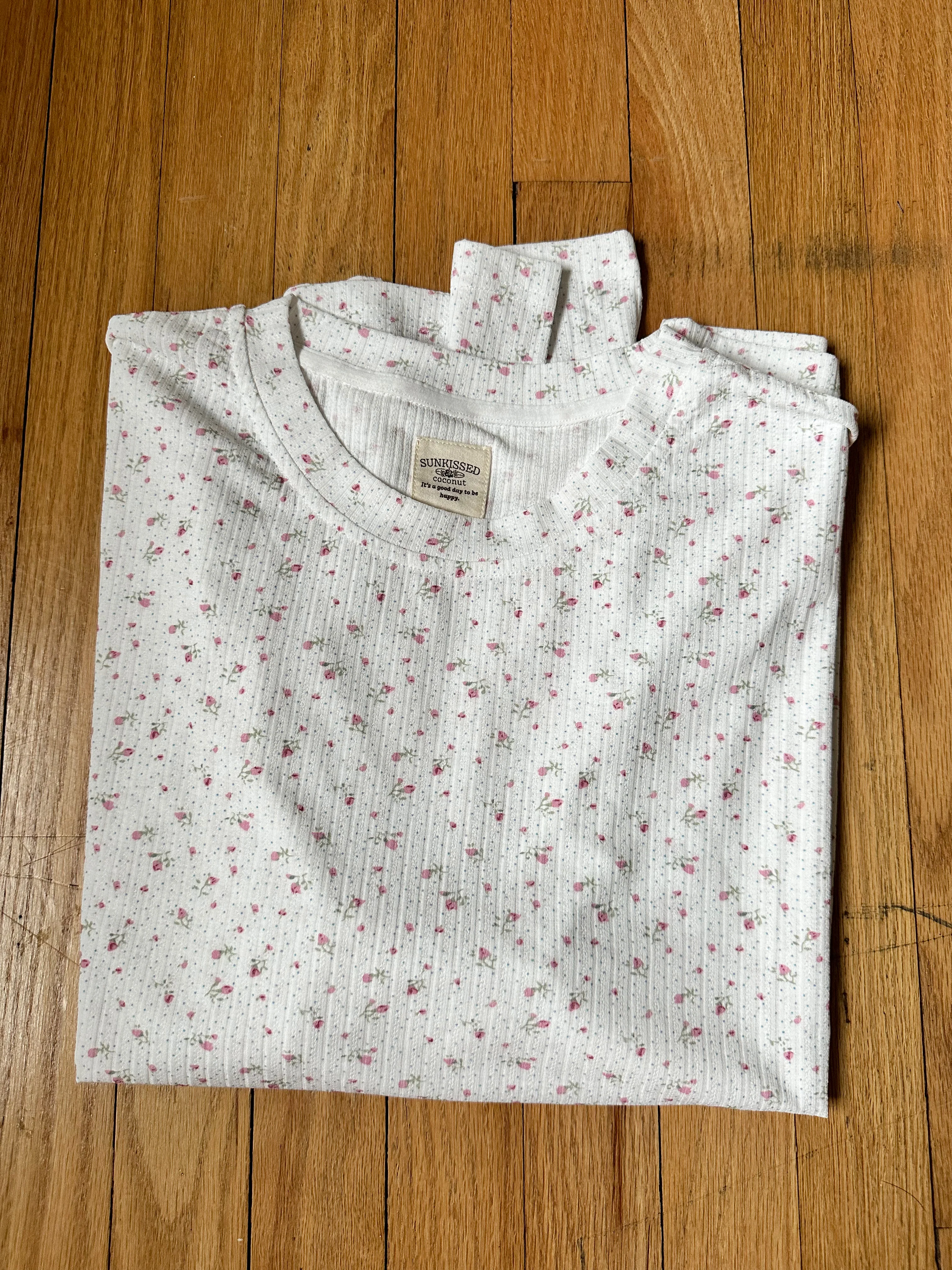 White Floral Long Sleeve Pajama Top - Image 3
