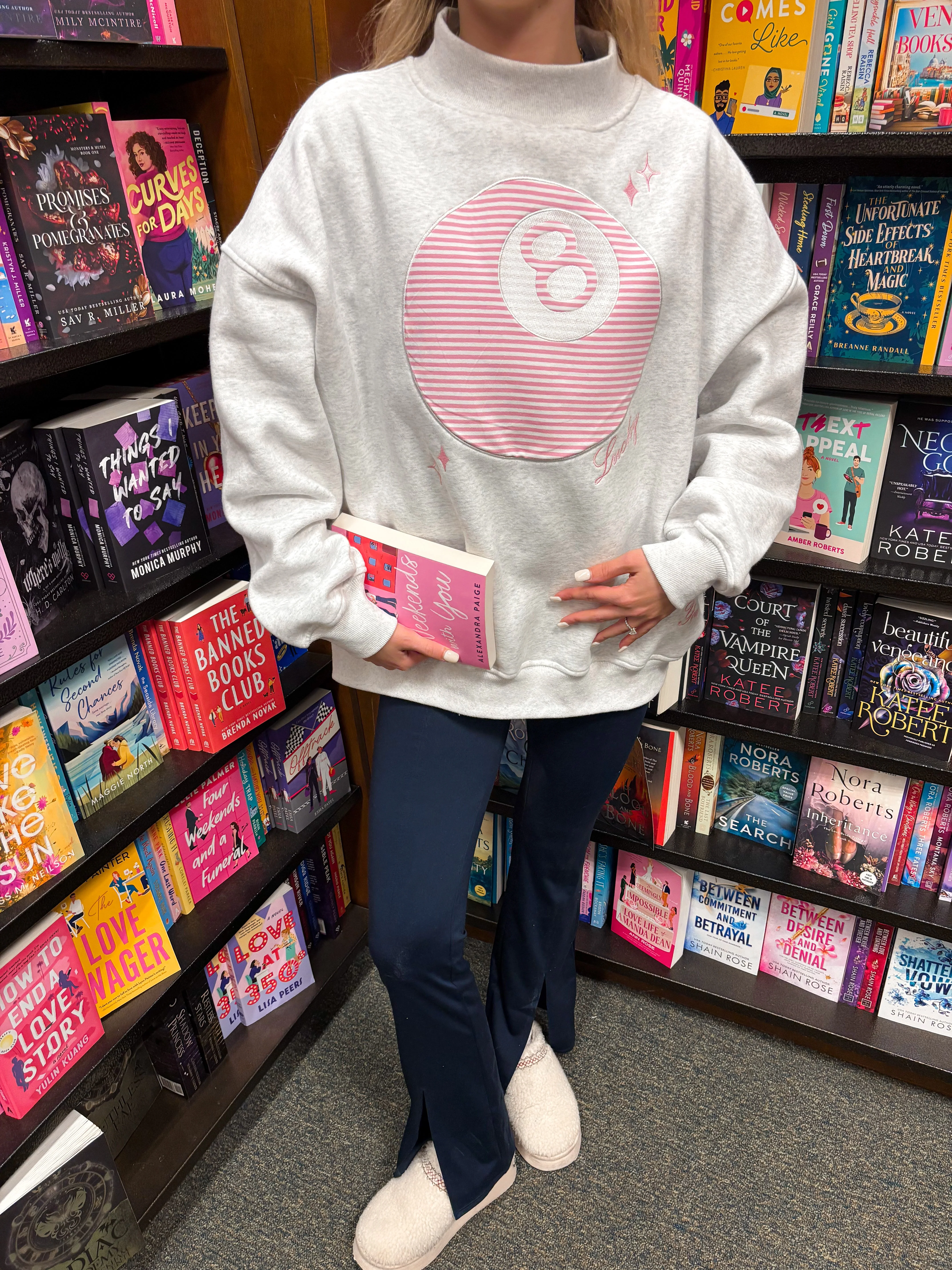 Pearl Grey Lucky You 8 Ball Mockneck Embroider Sweatshirt - Image 10