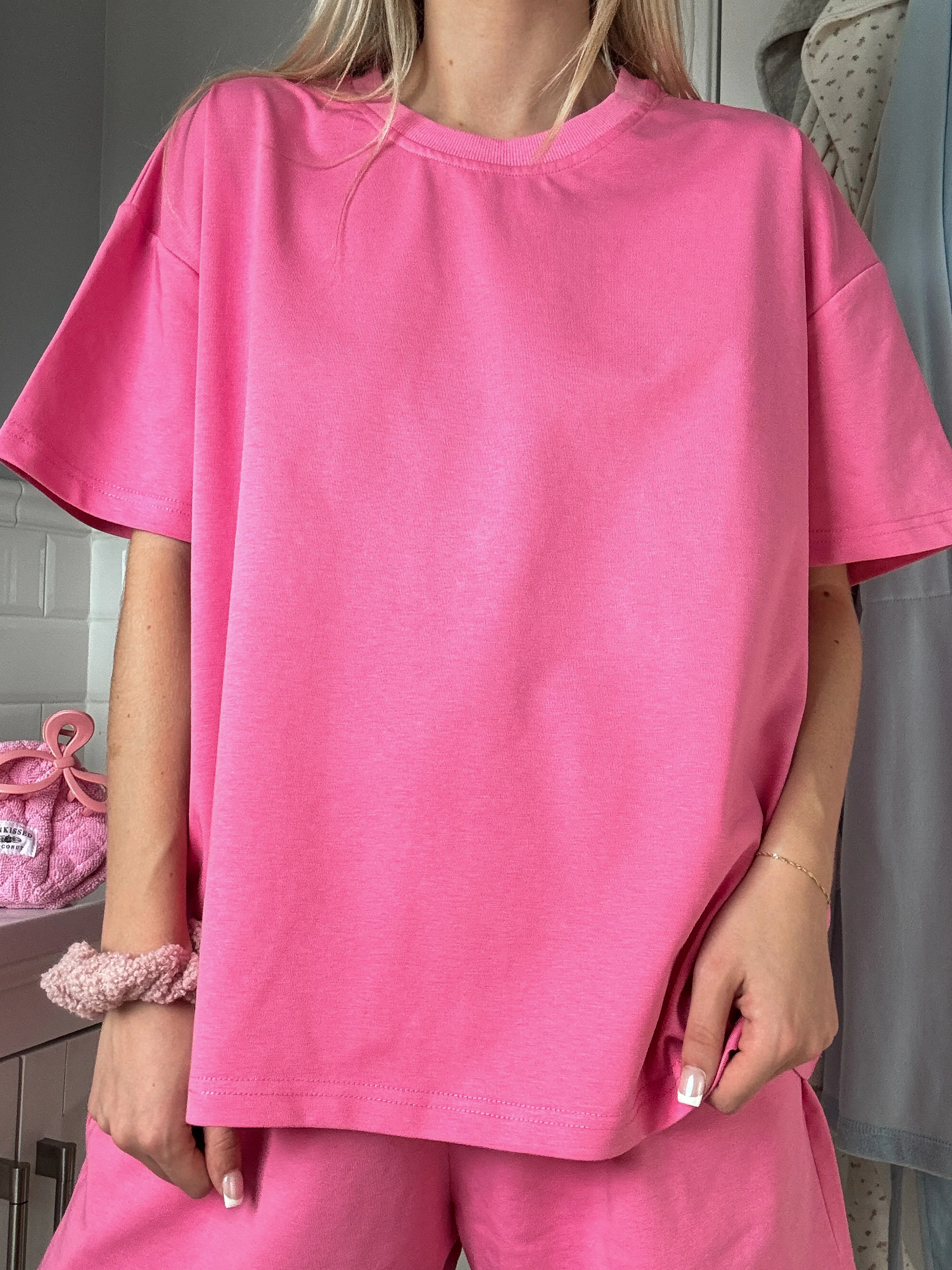 Malibu Pink Basic Slightly Cropped Blank Tee