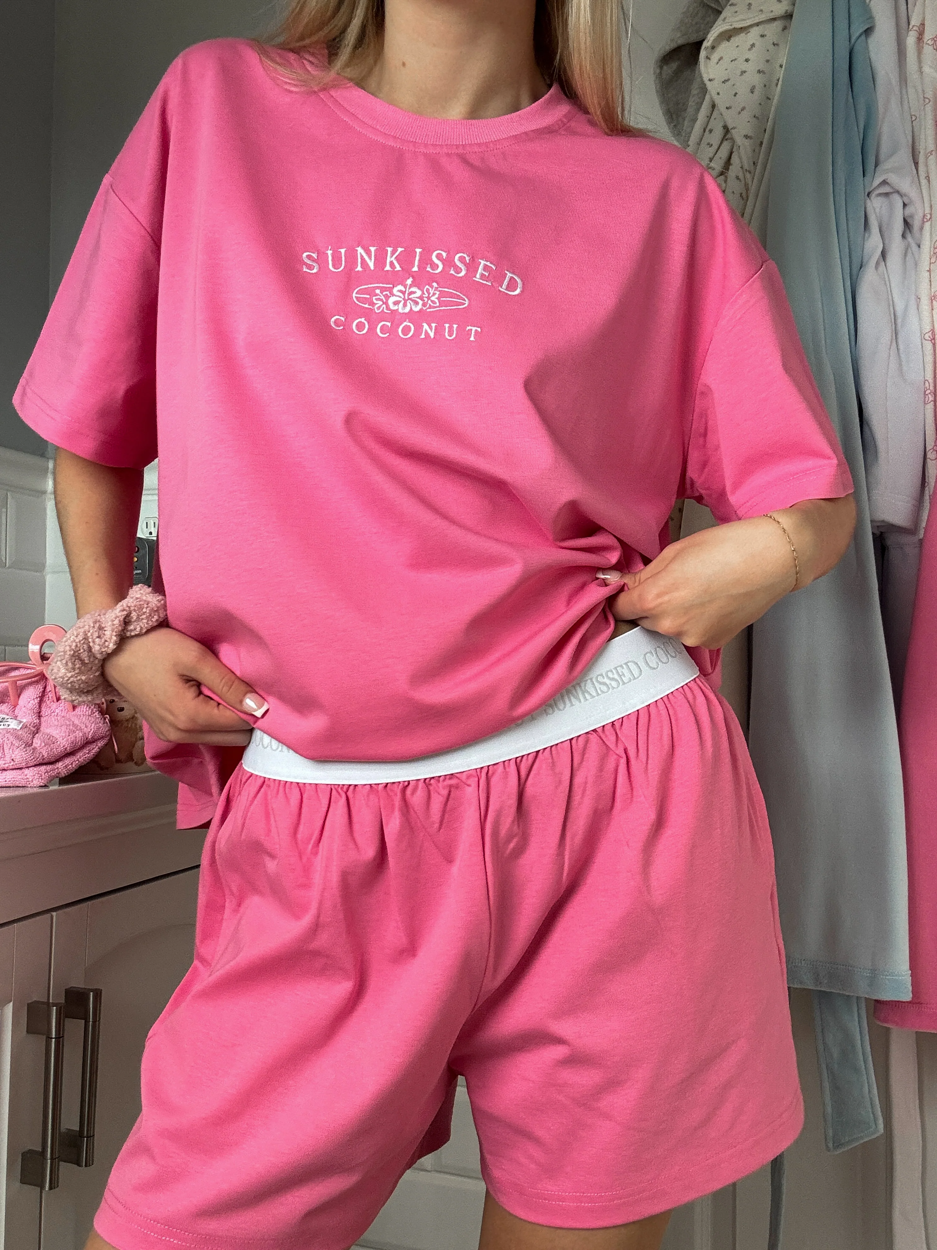 Malibu Pink Basic Watercolor Embroider Tee - Image 6