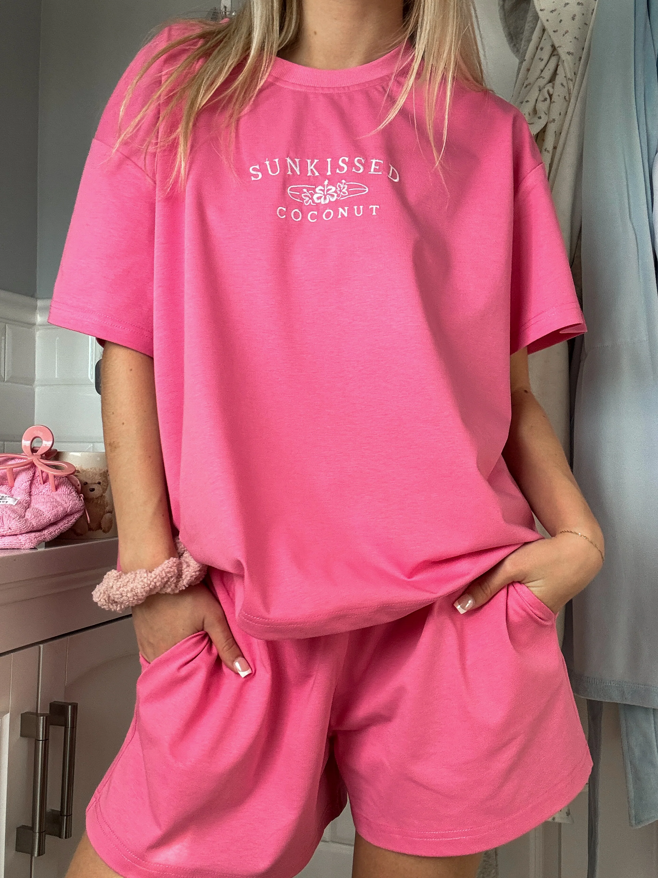 Malibu Pink Basic Watercolor Embroider Tee - Image 9