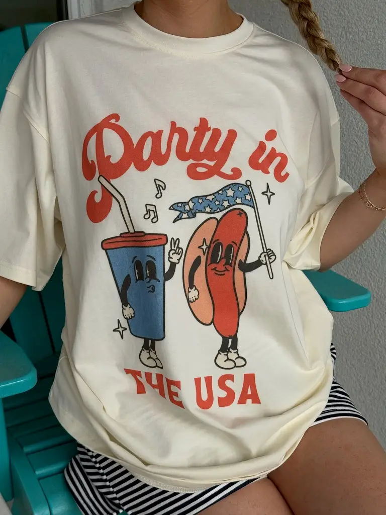Midweight Party In The USA Hotdog Tee - Image 5