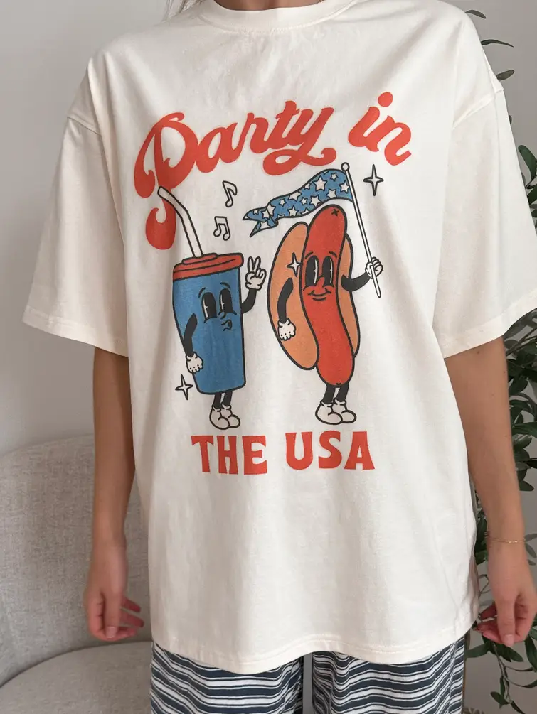Midweight Party In The USA Hotdog Tee - Image 7