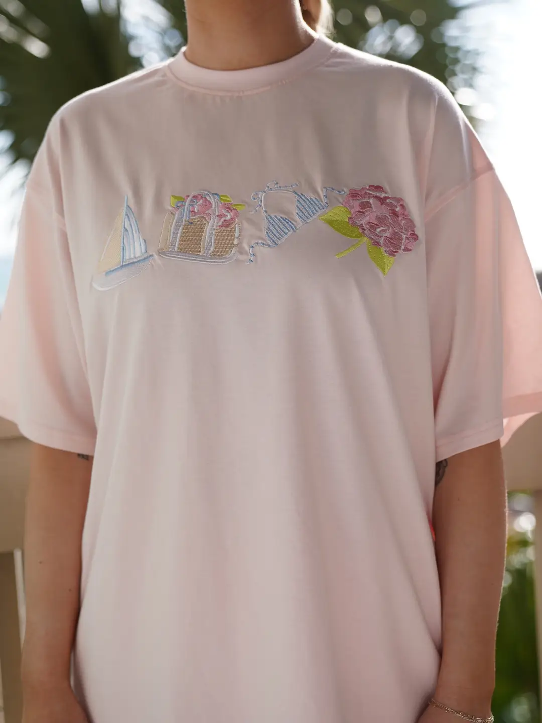 Midweight Pale Pink Old Harbor Garden Embroider Tee - Image 4