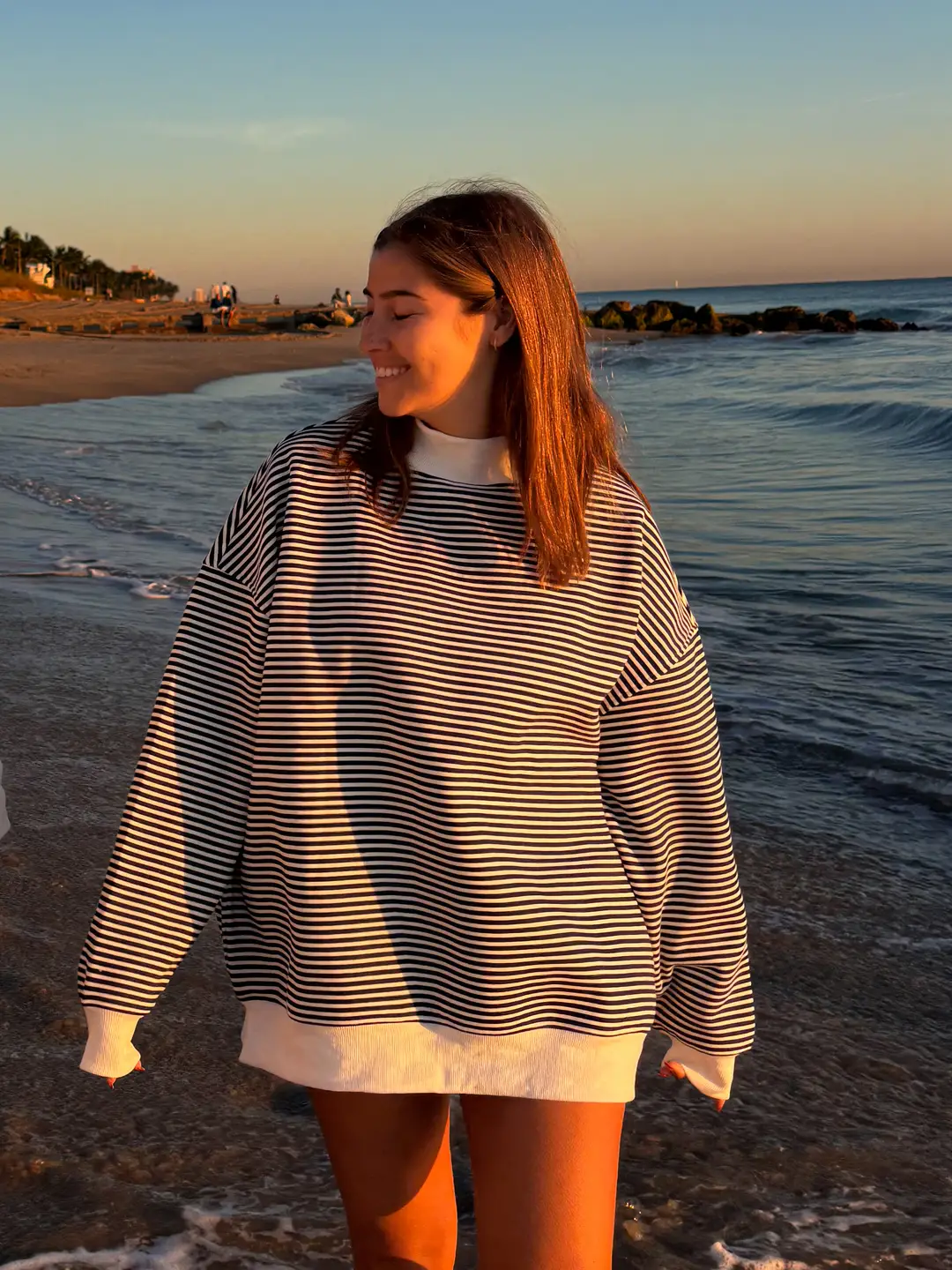 Dark Navy Blue and White Big Striped Mockneck Sweatshirt - Image 11