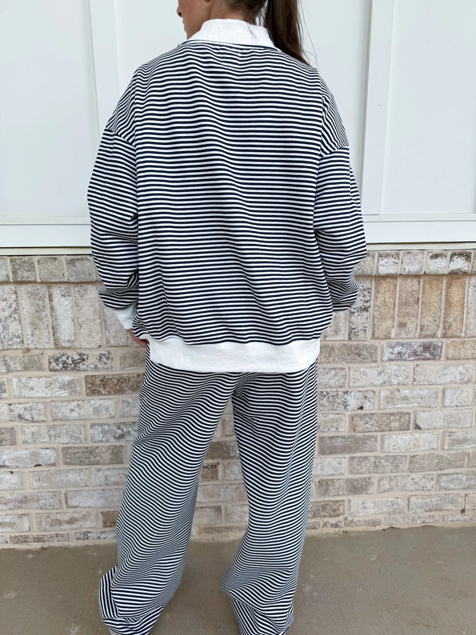Dark Navy Blue and White Big Striped Mockneck Sweatshirt - Image 17