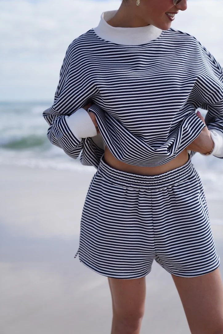 Dark Navy Blue and White Big Striped Shorts - Image 12