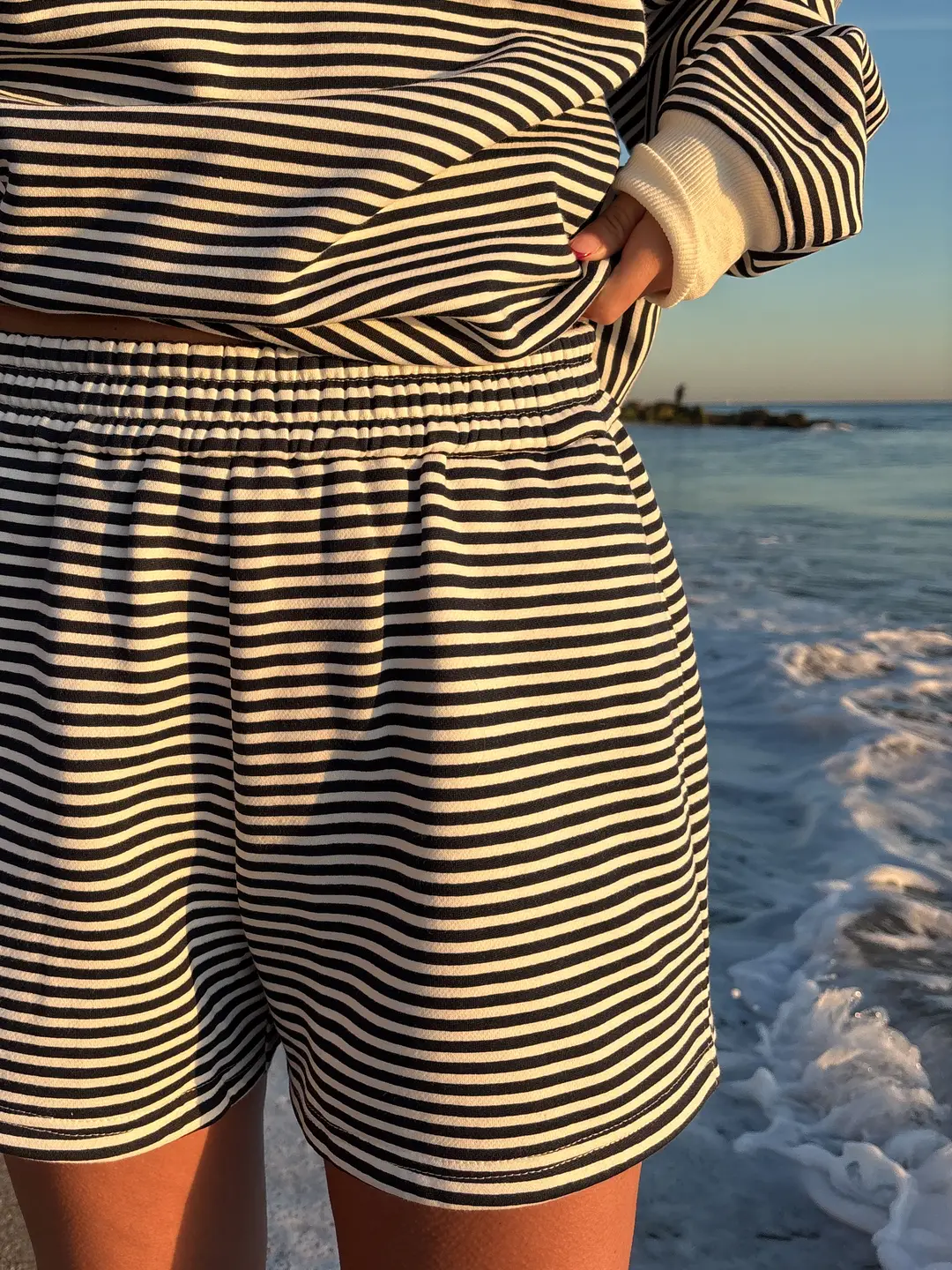 Dark Navy Blue and White Big Striped Shorts - Image 5