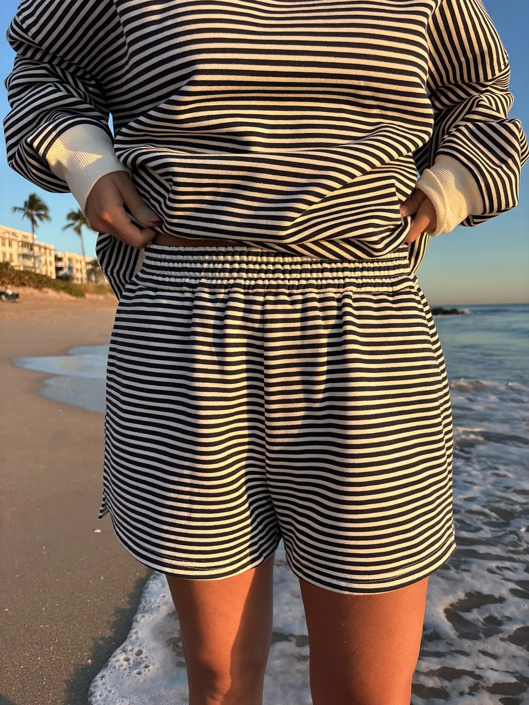 Dark Navy Blue and White Big Striped Shorts - Image 7