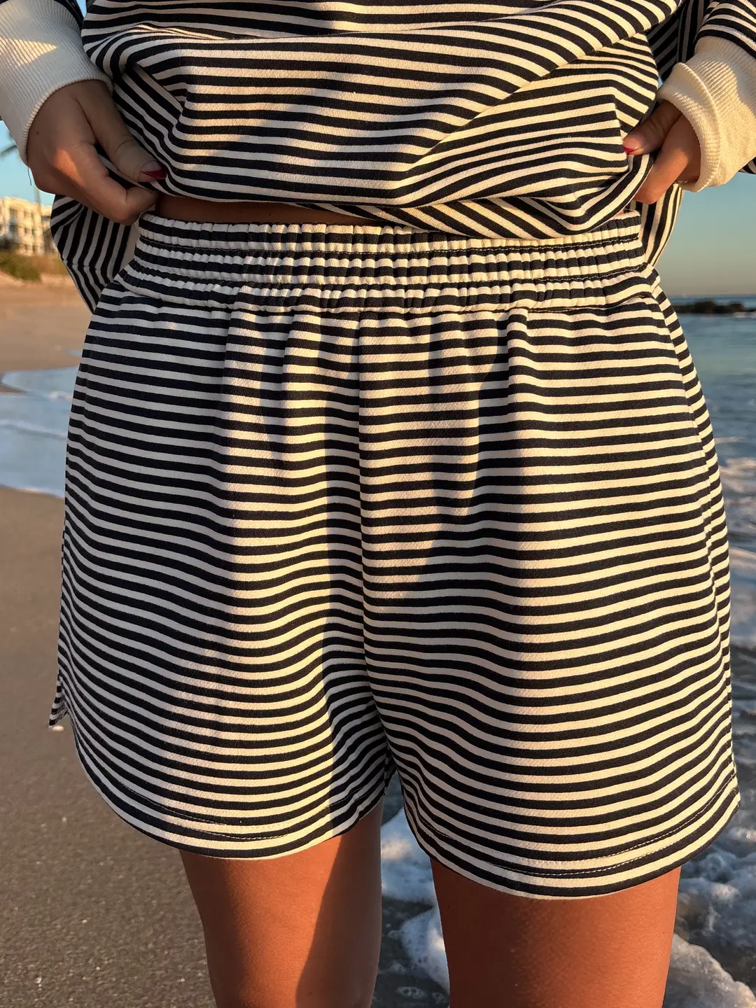 Dark Navy Blue and White Big Striped Shorts - Image 8