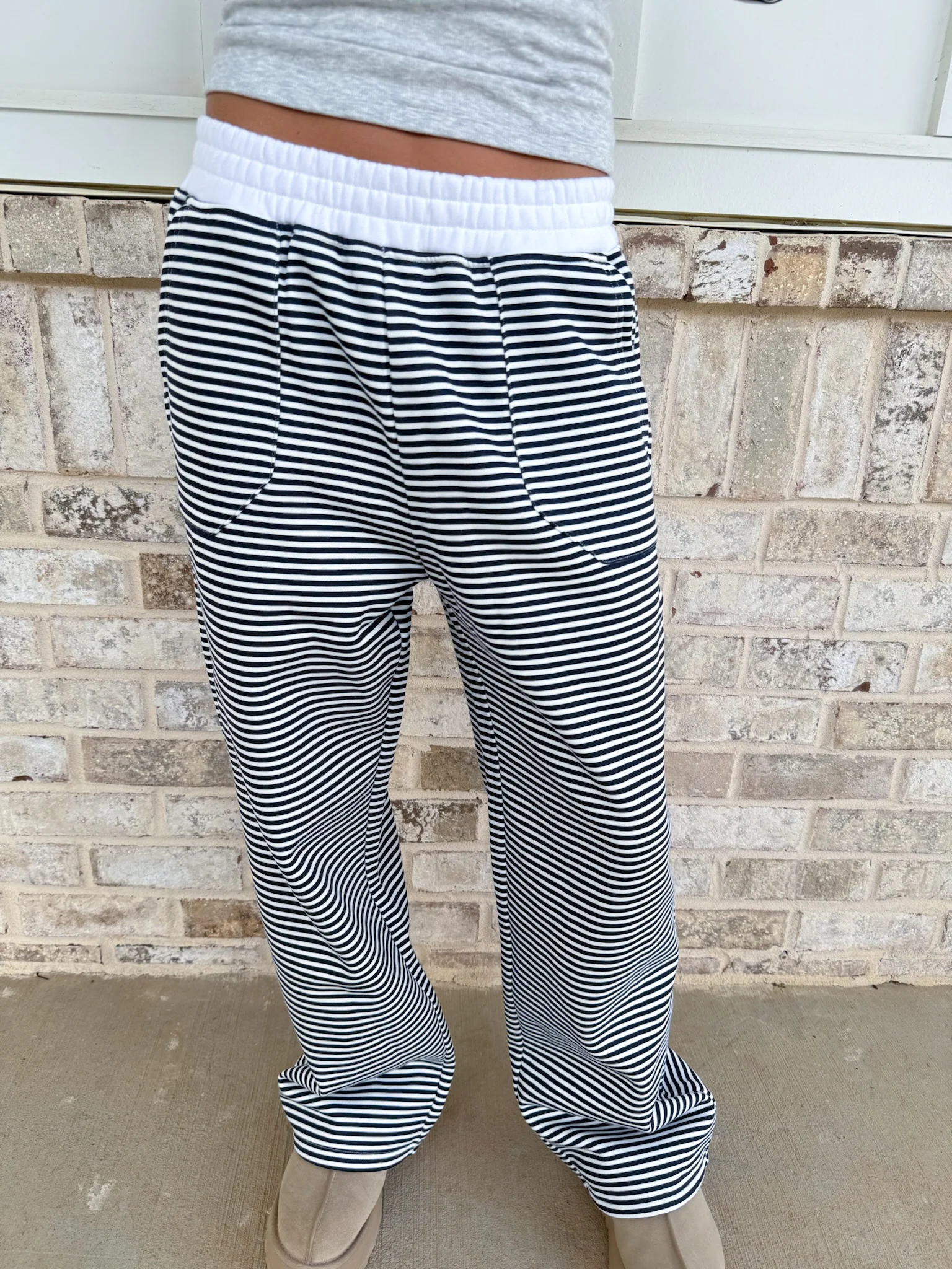 Dark Navy Blue and White Big Striped Sweatpants