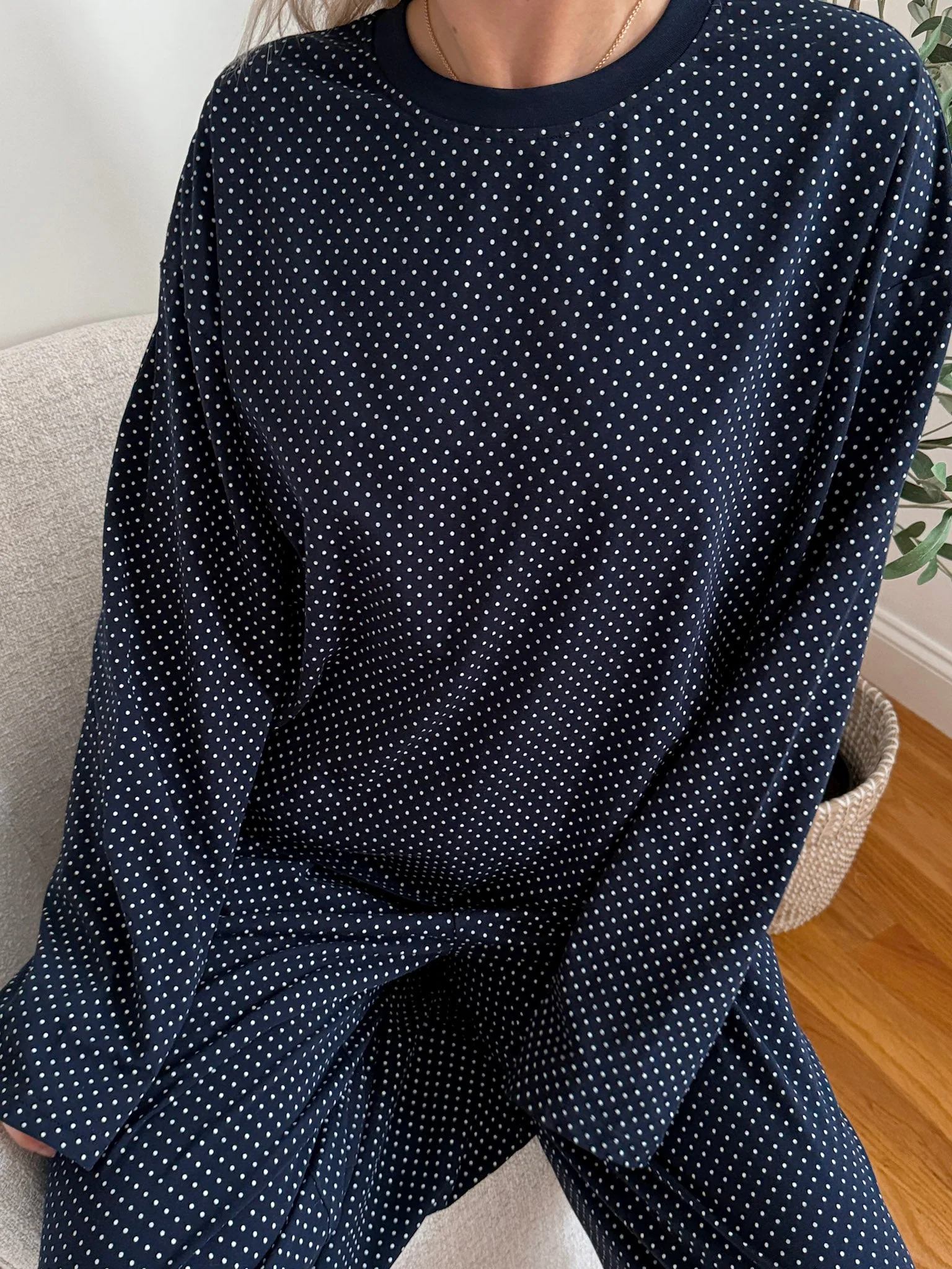 Navy Blue Polka Dot Loungewear Long Sleeve Top - Image 10