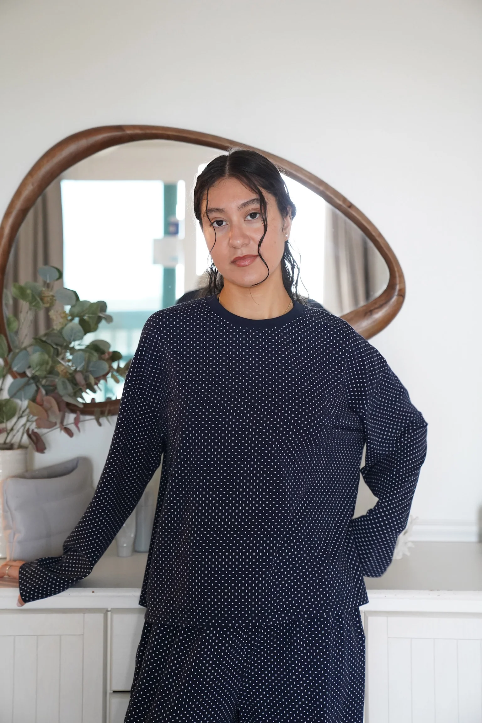 Navy Blue Polka Dot Loungewear Long Sleeve Top - Image 11