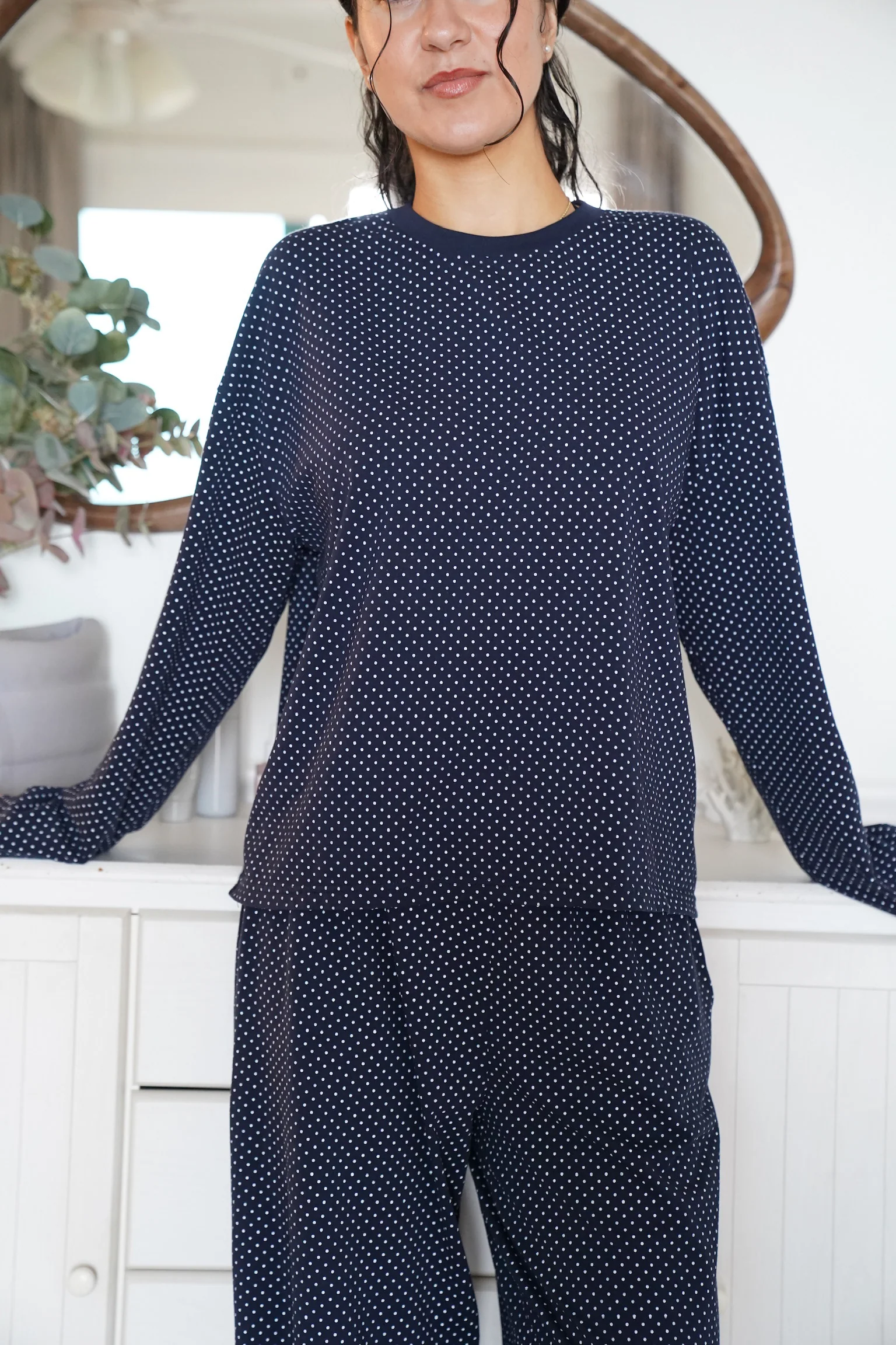 Navy Blue Polka Dot Loungewear Long Sleeve Top - Image 14