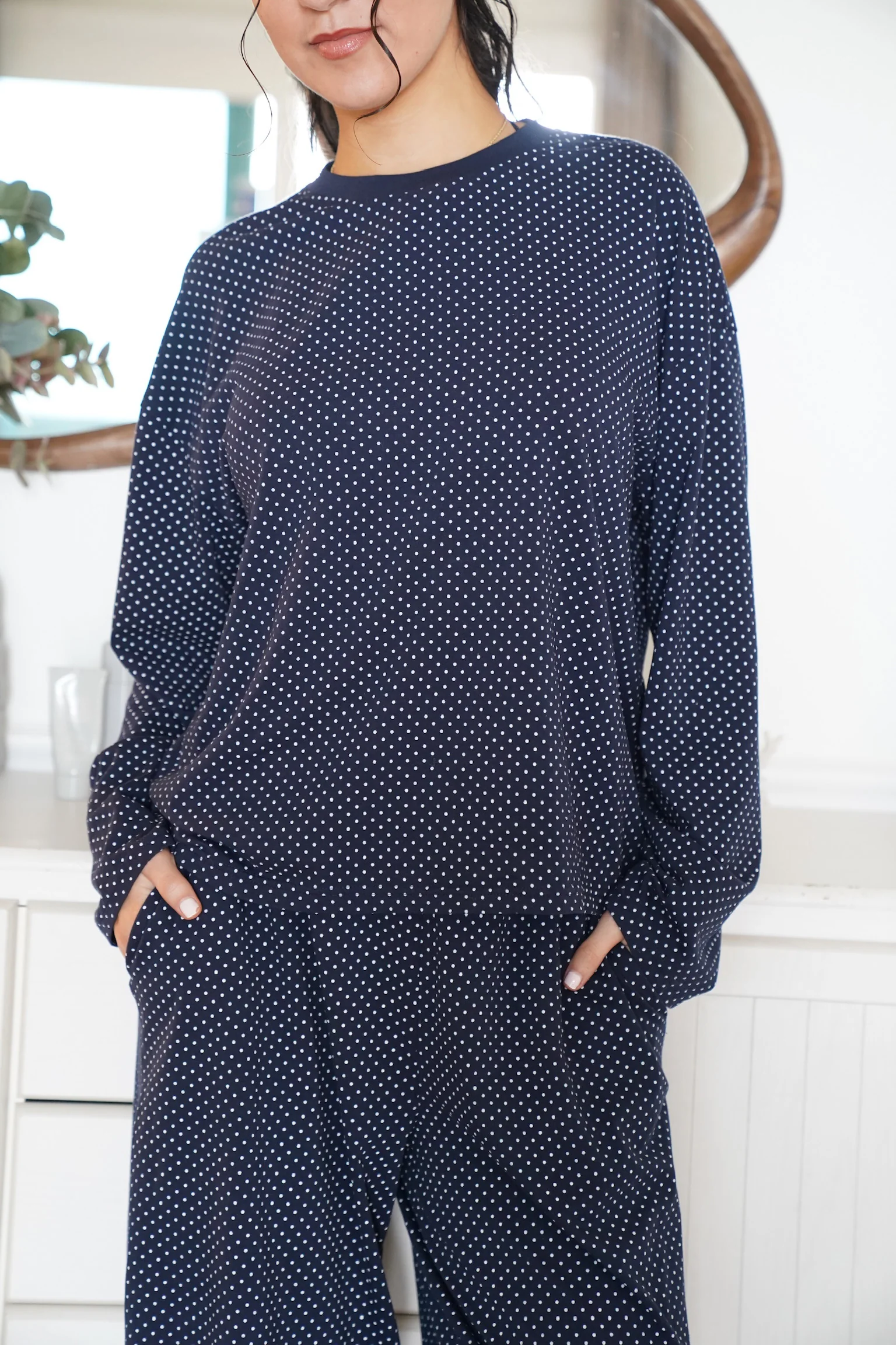 Navy Blue Polka Dot Loungewear Long Sleeve Top - Image 15