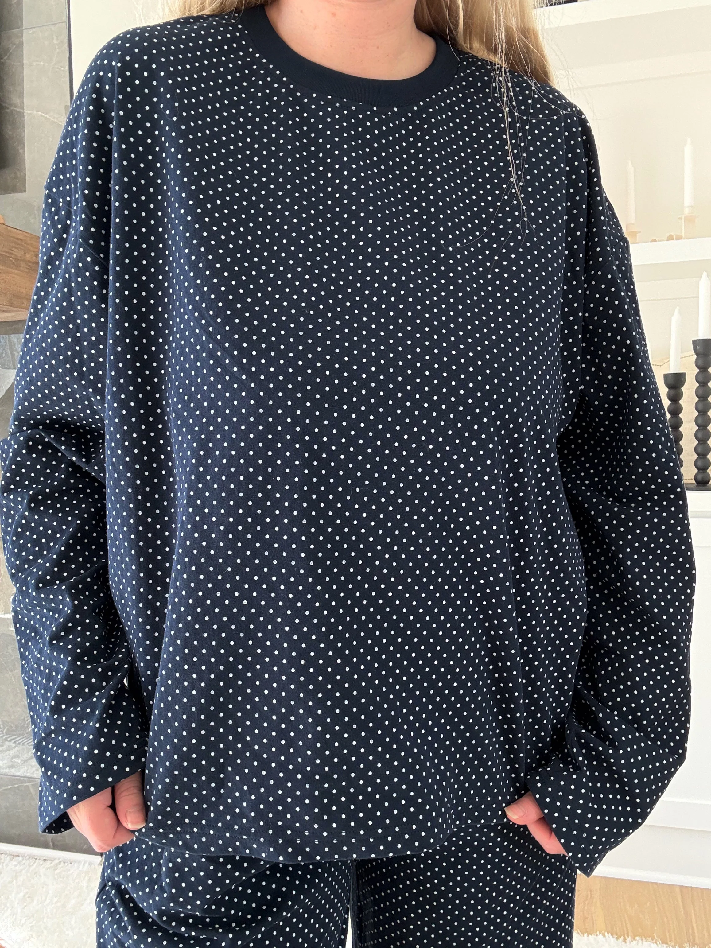 Navy Blue Polka Dot Loungewear Long Sleeve Top - Image 6