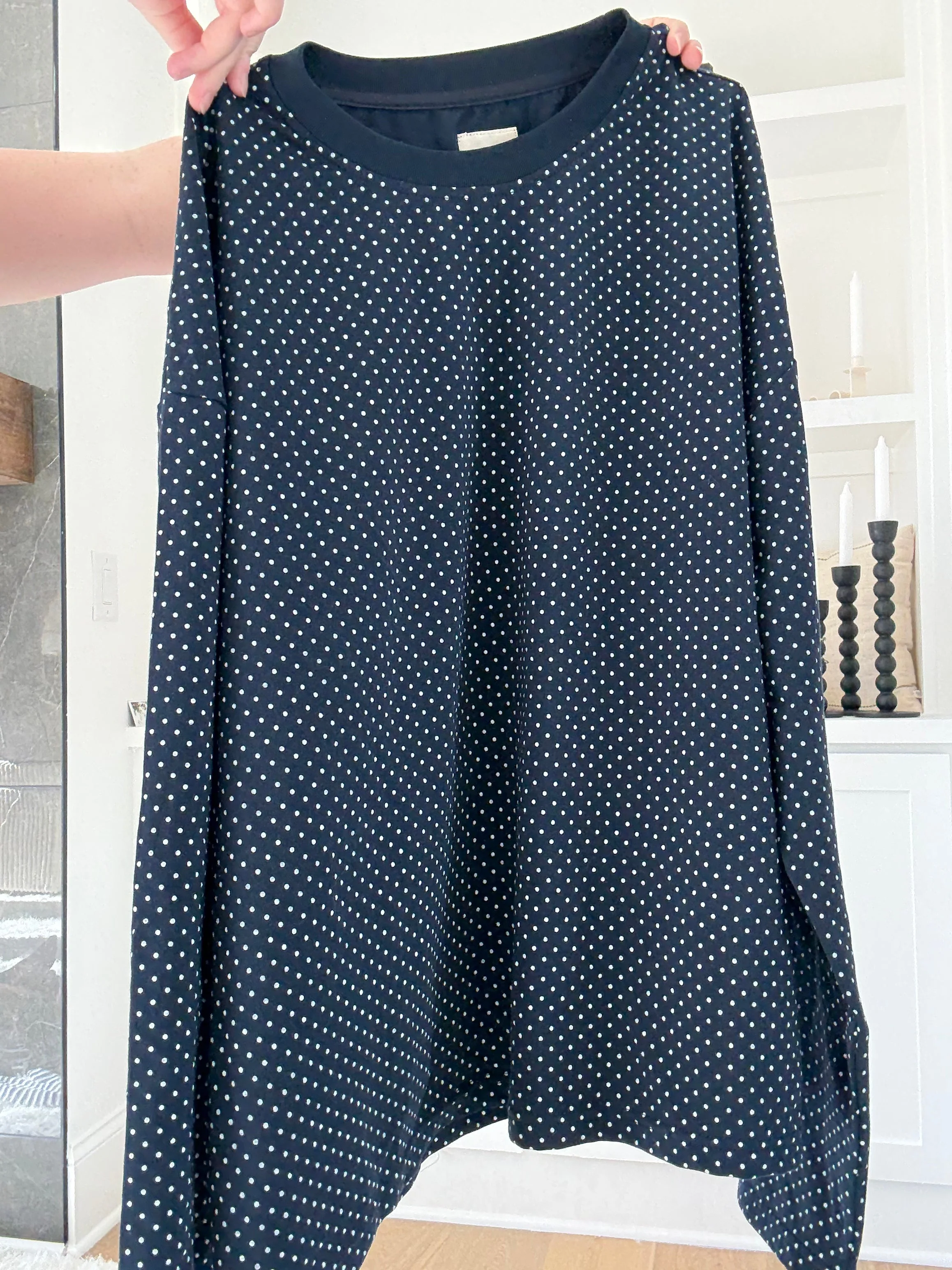 Navy Blue Polka Dot Loungewear Long Sleeve Top - Image 7