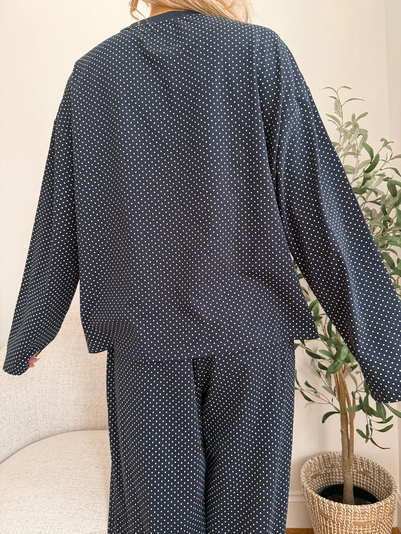 Navy Blue Polka Dot Loungewear Long Sleeve Top - Image 8