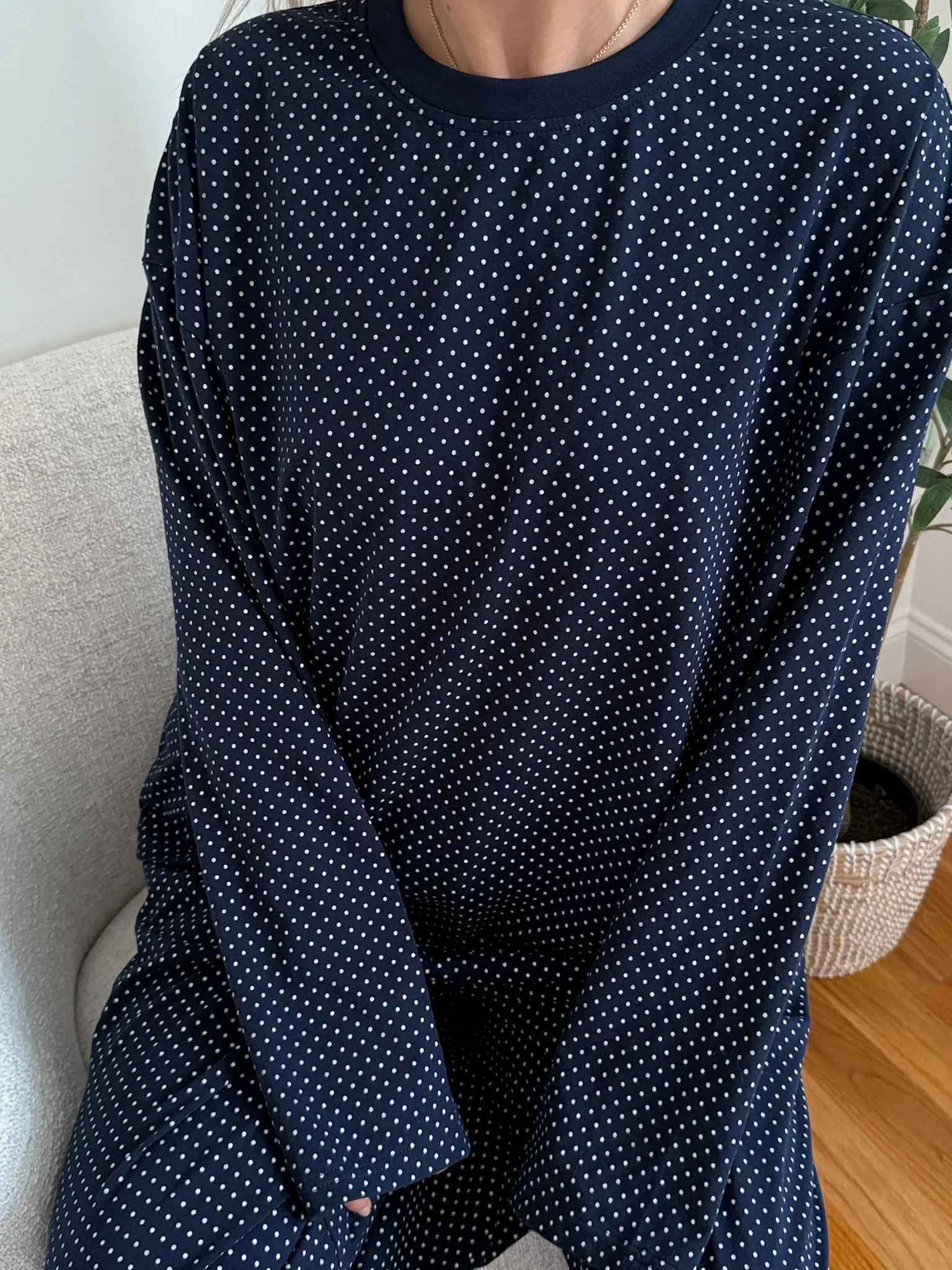 Navy Blue Polka Dot Loungewear Long Sleeve Top - Image 9