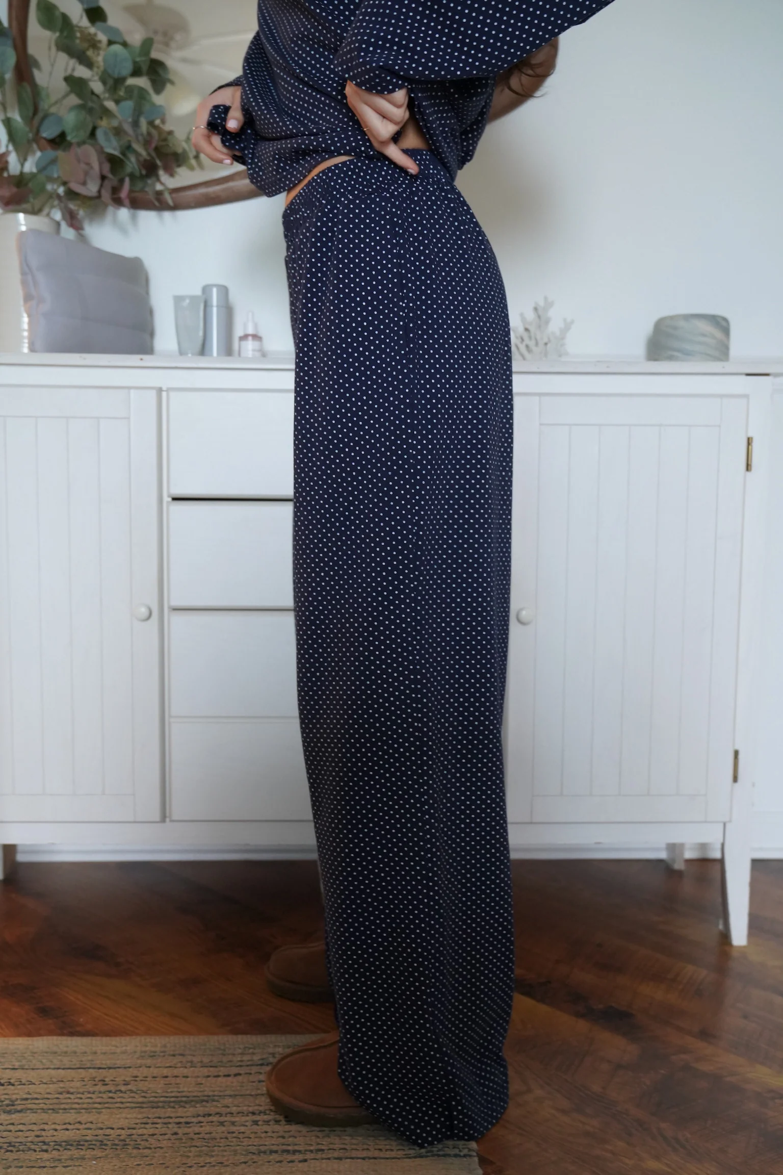 Navy Blue Polka Dot Loungewear Pants - Image 3