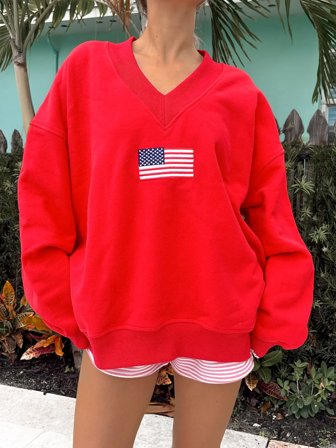 American Flag Embroider V-Neck Sweatshirt - Image 10
