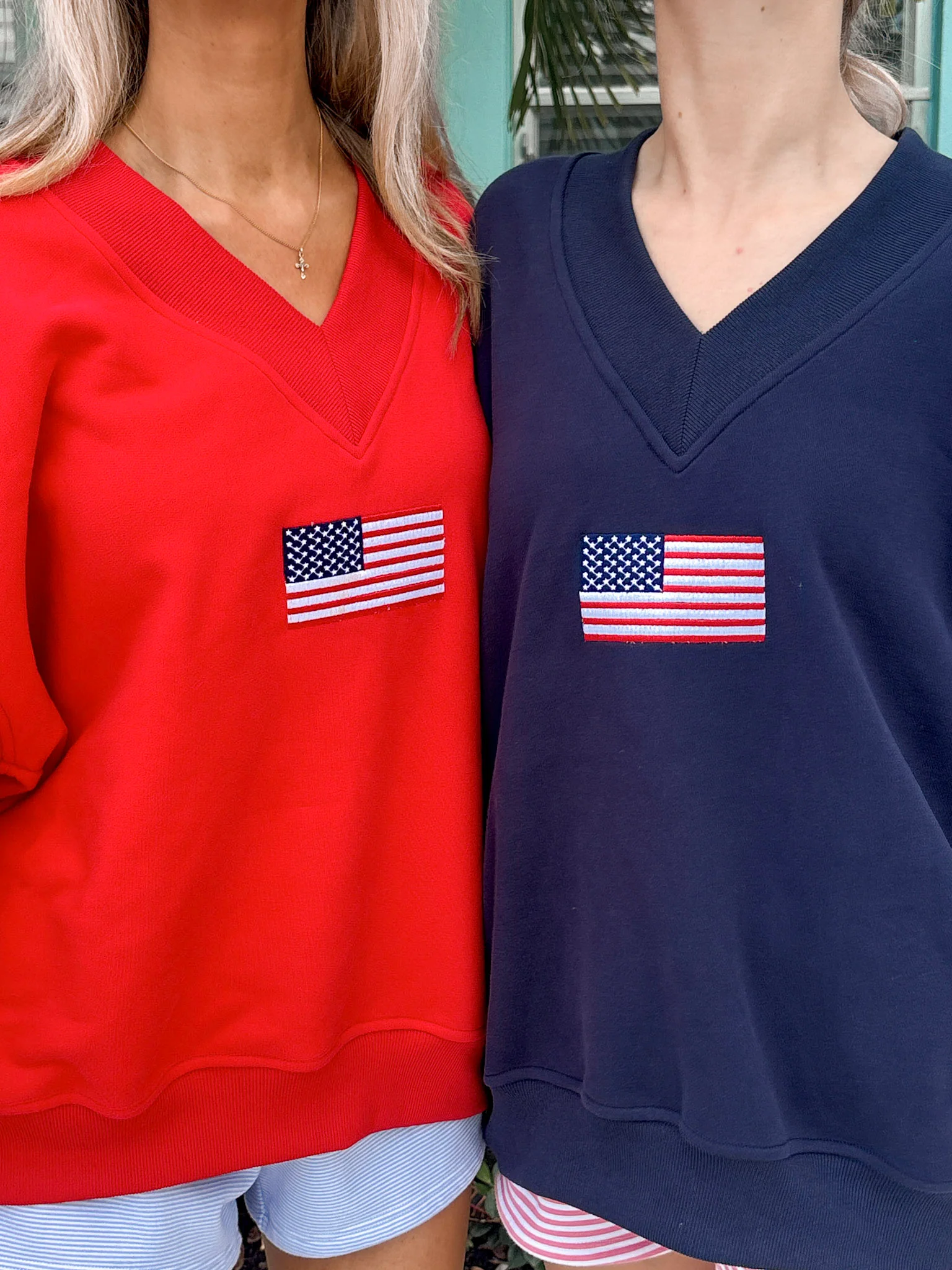 American Flag Embroider V-Neck Sweatshirt - Image 13